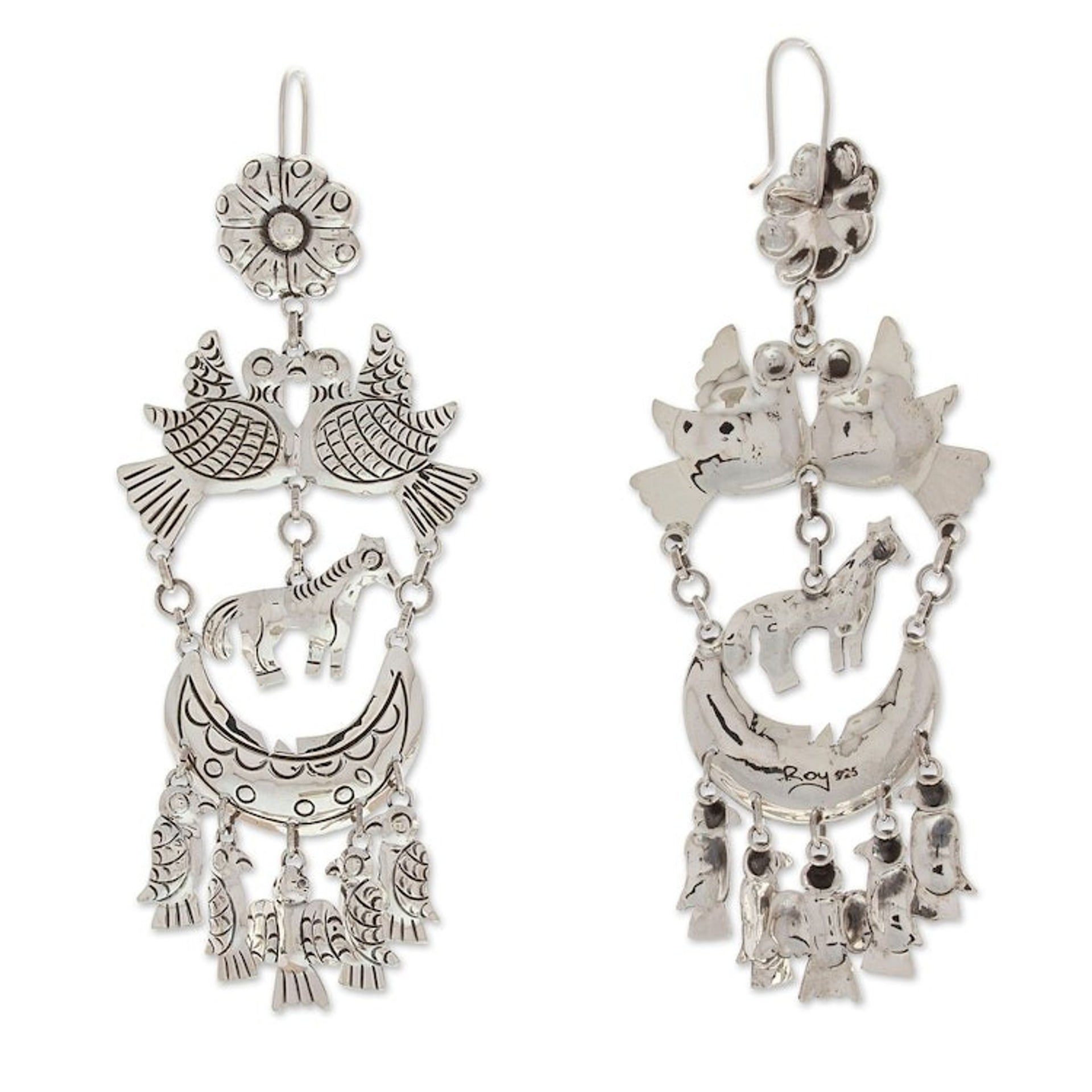 Traditional Taxco Sterling Silver Chandelier Earrings 'My Paradise'