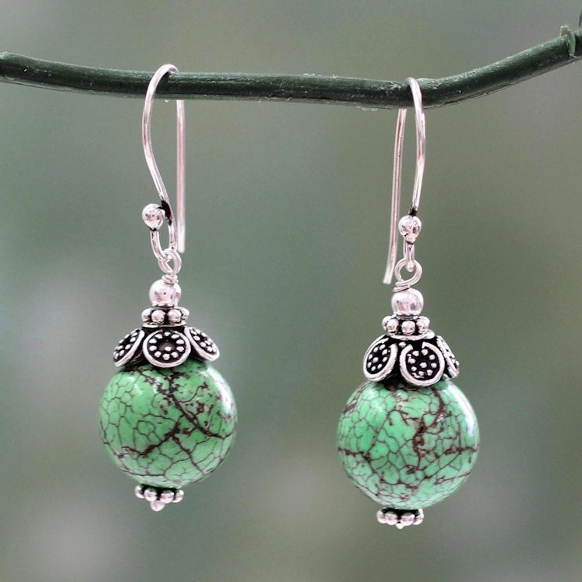 Sterling silver beaded dangle earrings 'Dew Kissed'