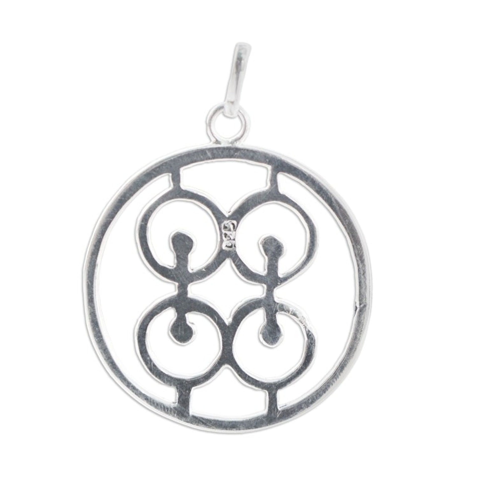 Sterling Silver Round Pendant with Modern Icon from Ghana 'Commitment Core'