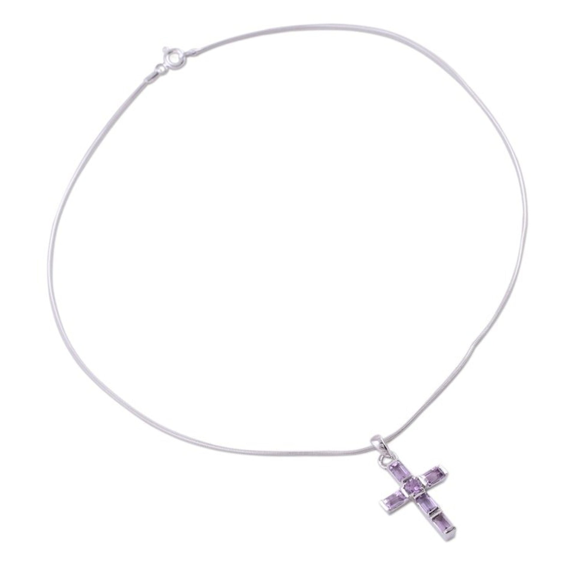 Amethyst Cross on Sterling Silver Necklace Religious Jewelry 'Lilac Cross'