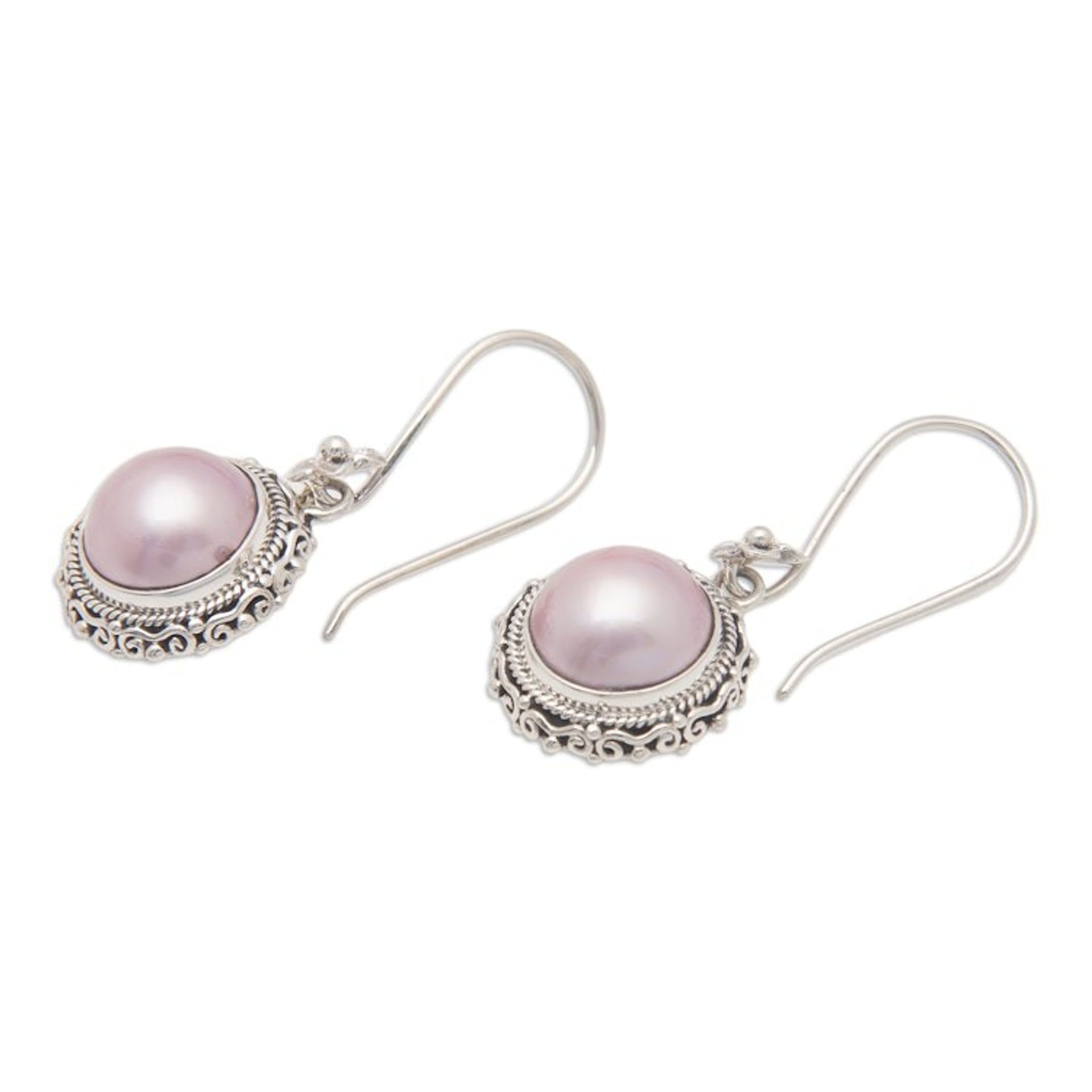 925 Silver Dangle Earrings with Pink Cultured Mabe Pearls 'Moon Shade'
