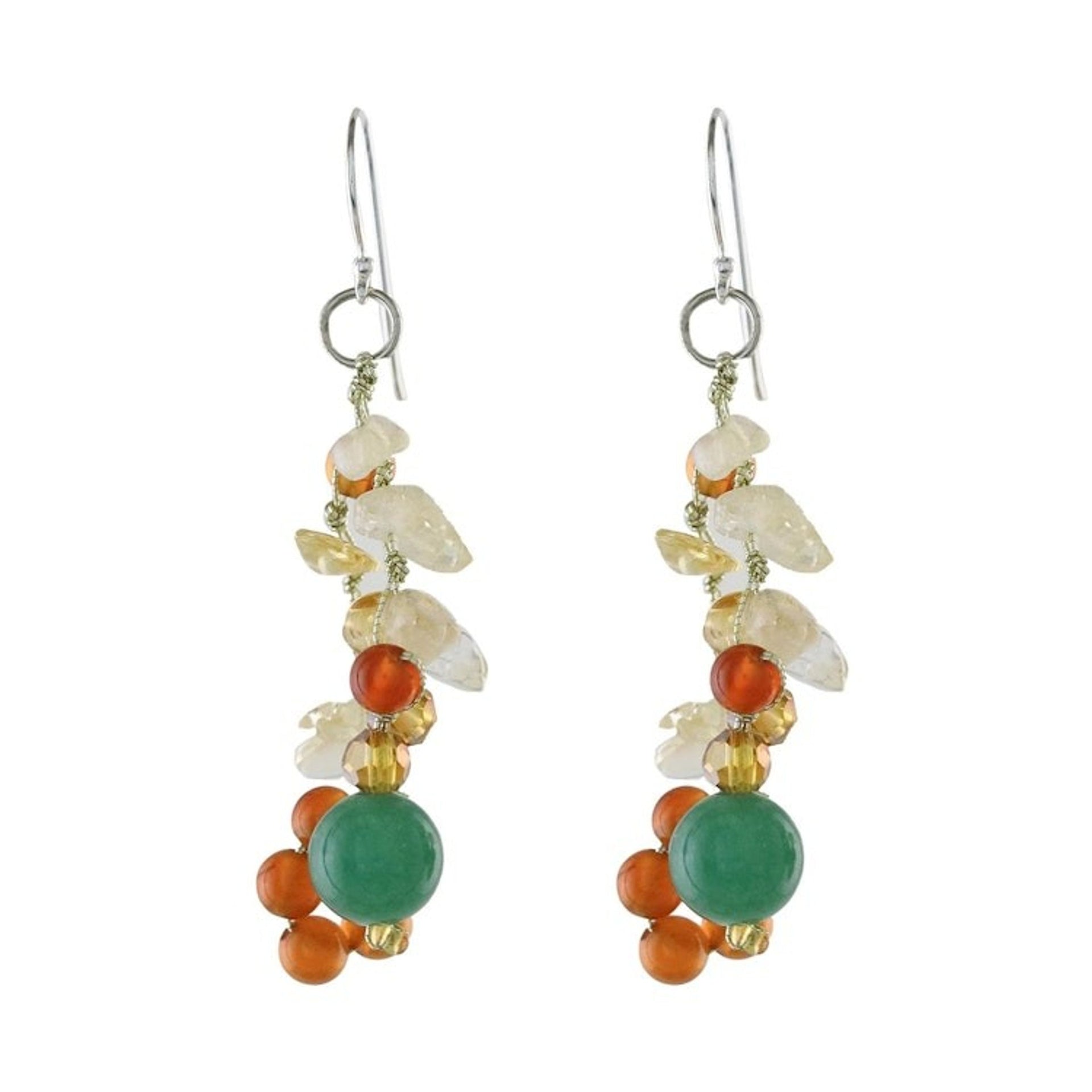 Multi-Gemstone Cluster Sterling Silver Dangle Earrings 'Vivacious Color'