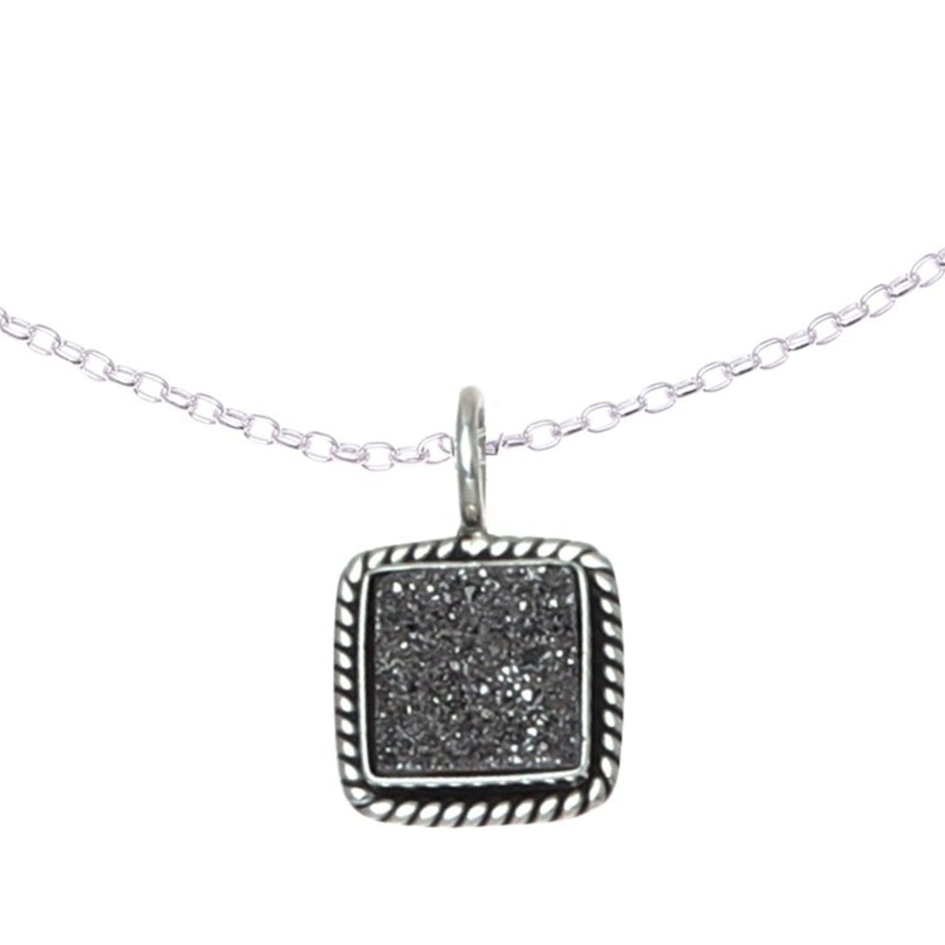 Sterling Silver and Grey Drusy Quartz Pendant Necklace 'Grey Sparkle'