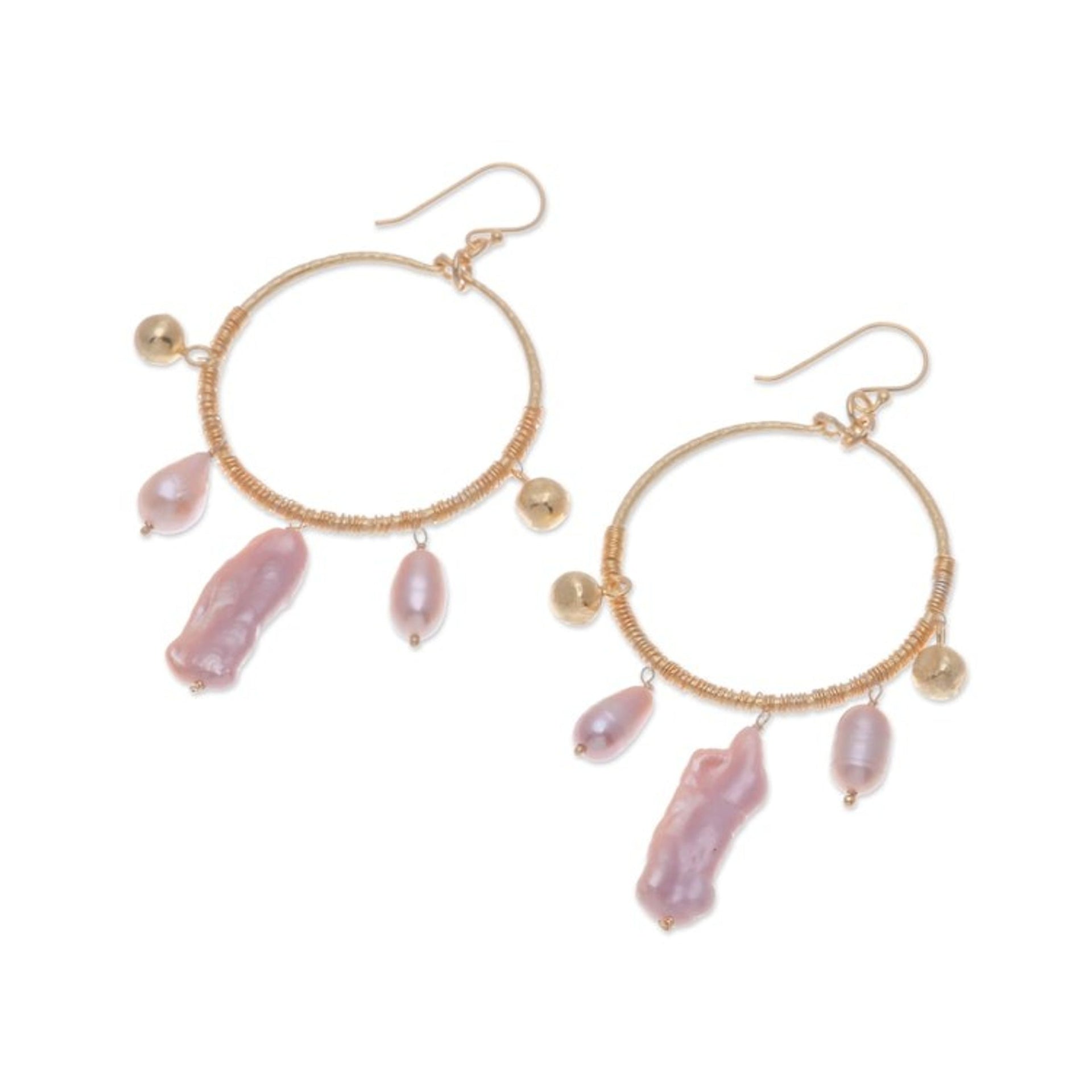 18k Gold-Plated Cultured Pearl Statement Chandelier Earrings 'Pop of Pink'
