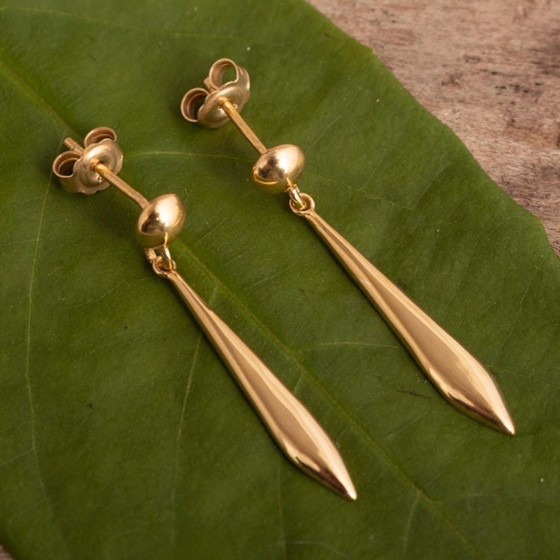 18K Gold Plated Slender Dangle Earrings From Peru 'Looking Back'