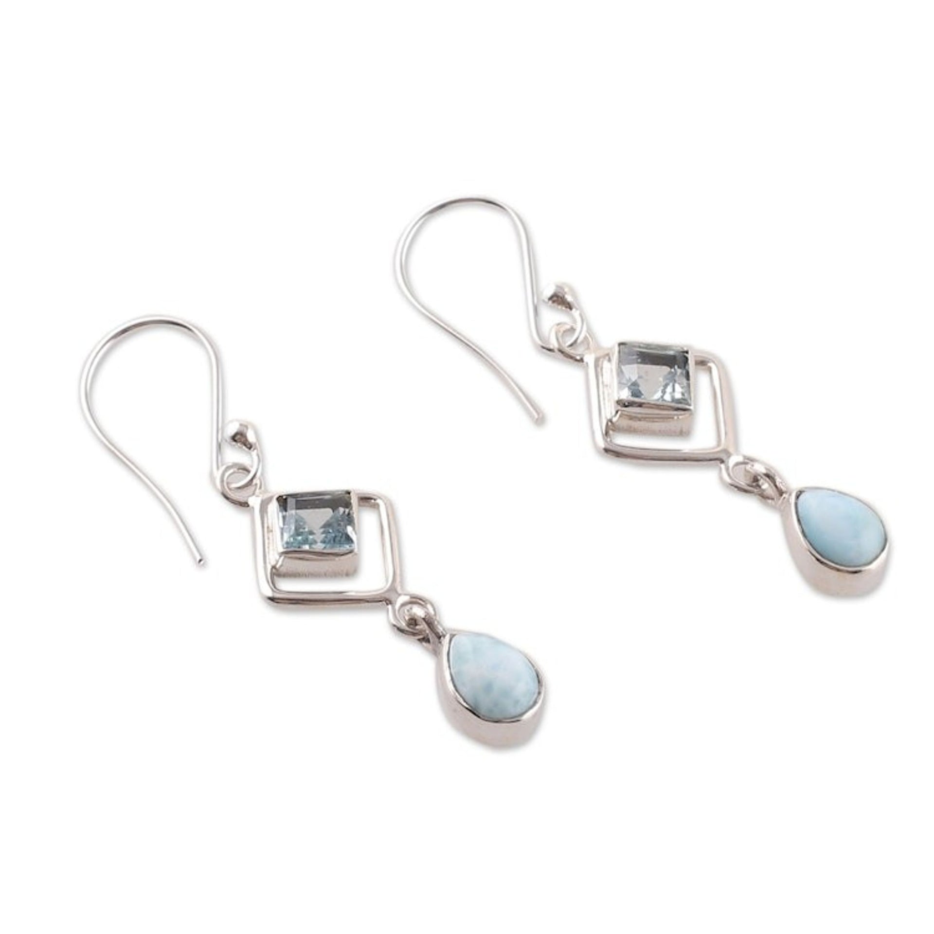 One-Carat Faceted Larimar and Blue Topaz Dangle Earrings 'Duchess' Loyalty'