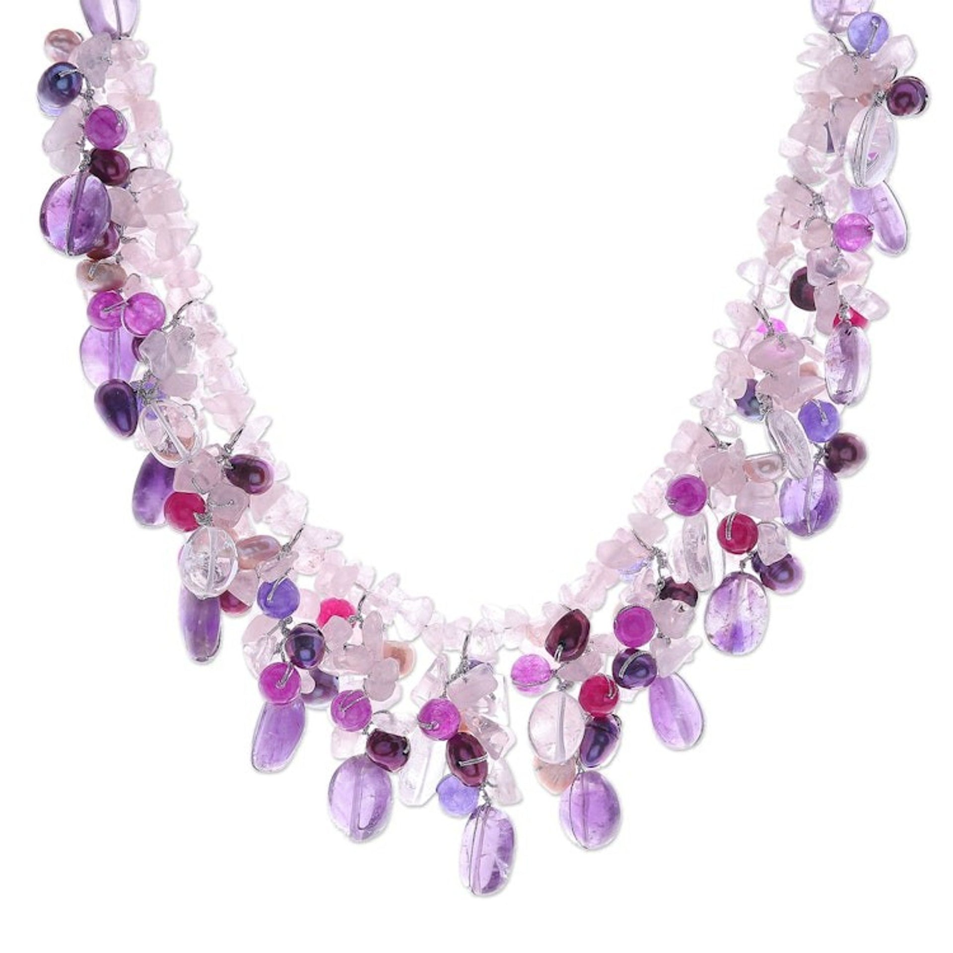 Rose Quartz and Cultured Pearl Pendant Necklace 'Girl's Life'