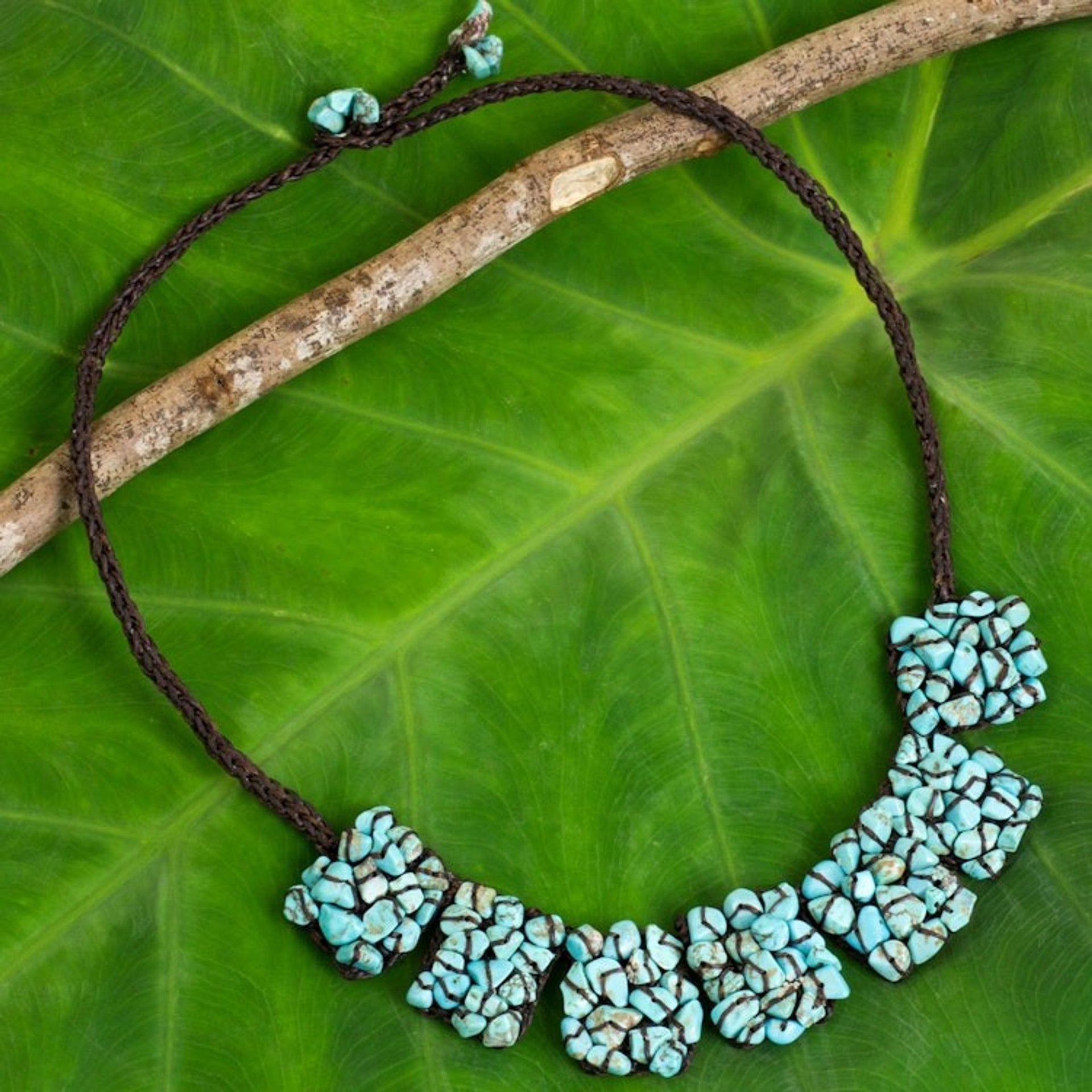 Dark Brown Cord Necklace with Blue Calcite Beads 'A Sense of Nature'