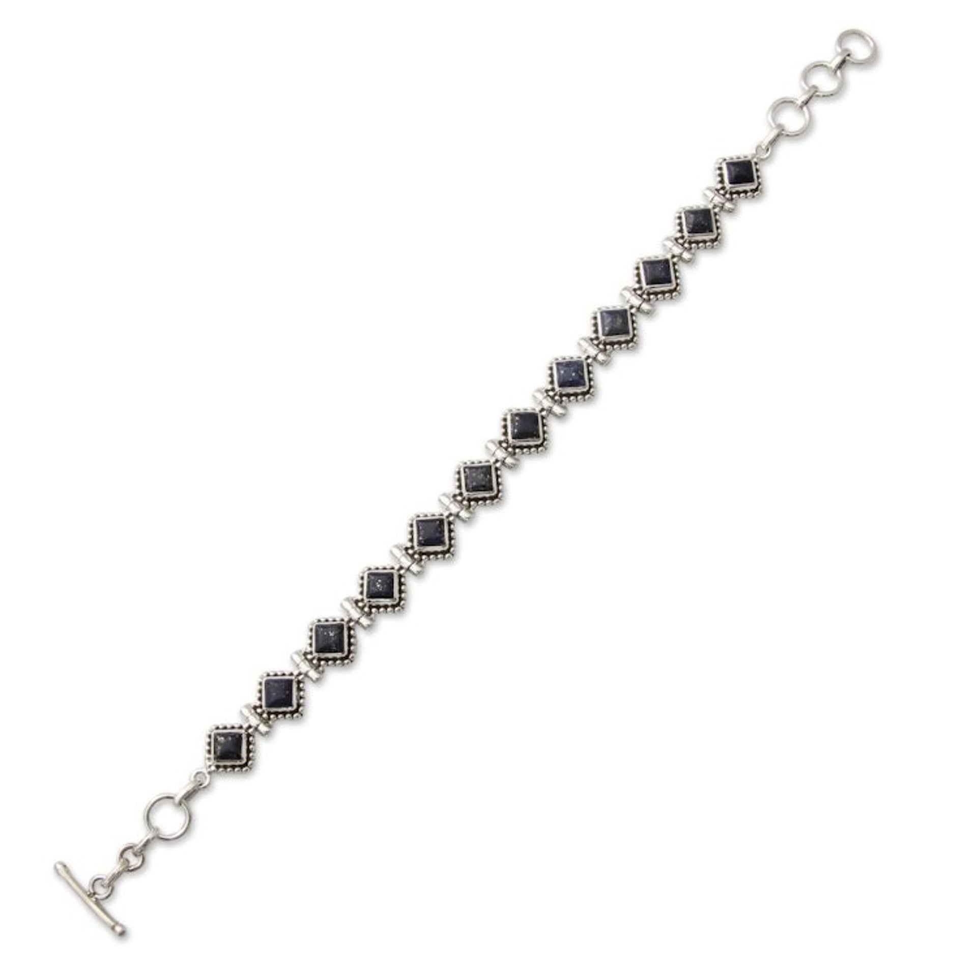 India Lapis Lazuli and Sterling Silver Tennis Bracelet 'Deep Blue Diamonds'