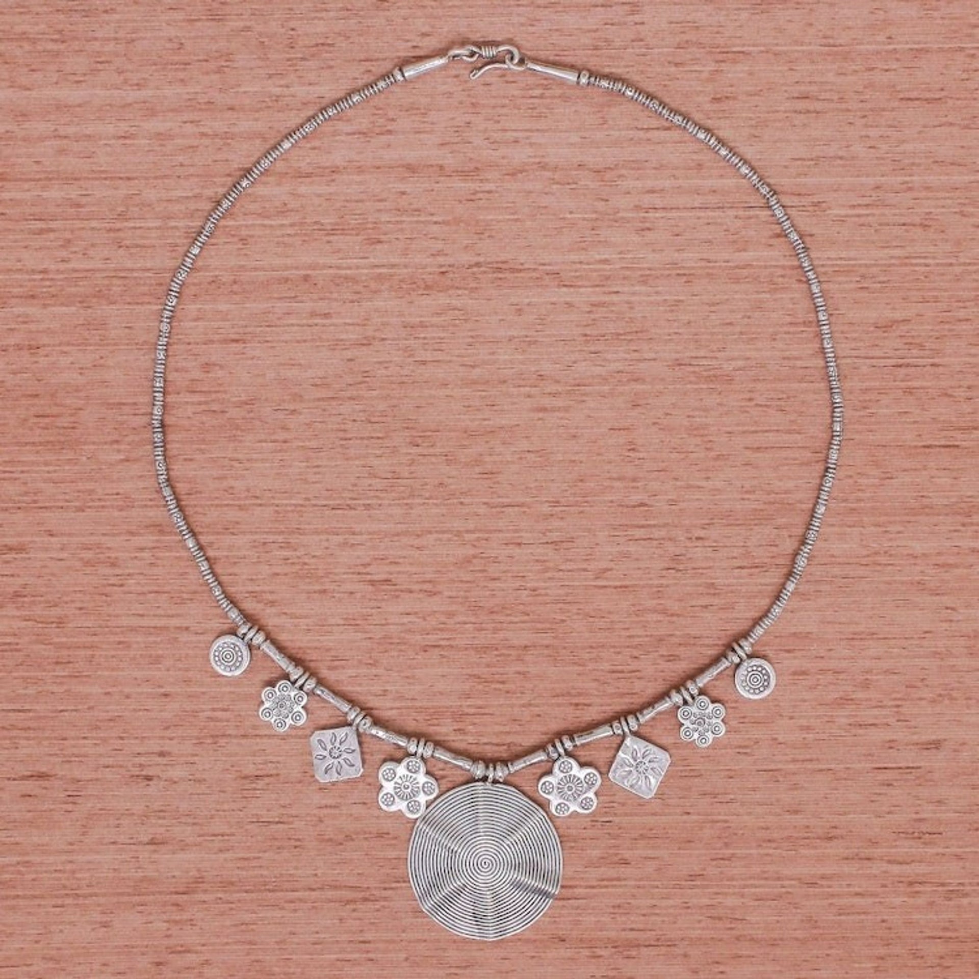 Spiral Medallion 950 Silver Pendant Necklace 'Hypnotic Karen'