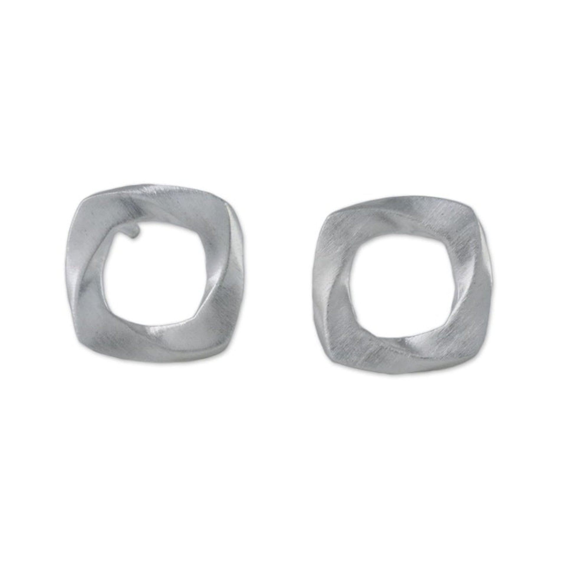 Openwork Sterling Silver Square Drop Earrings from Thailand 'Square Twist'