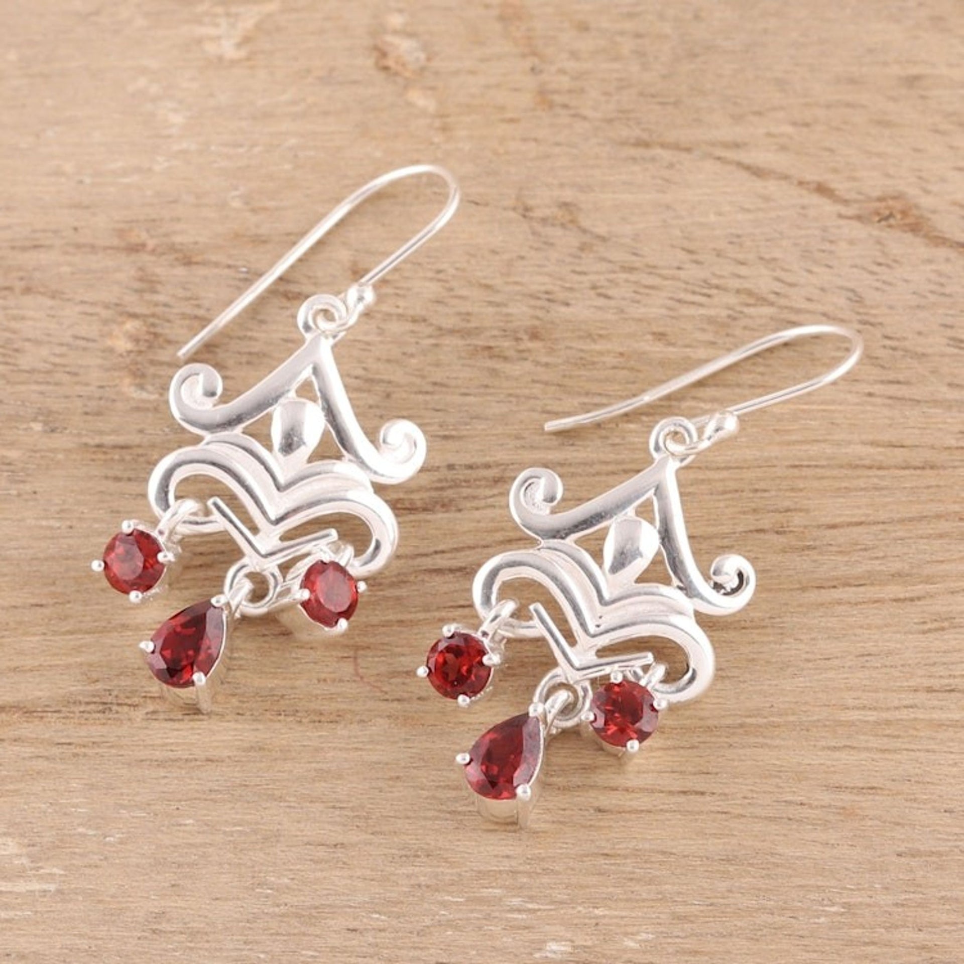 2-Carat Garnet Dangle Earrings from India 'Glimmering Dance'