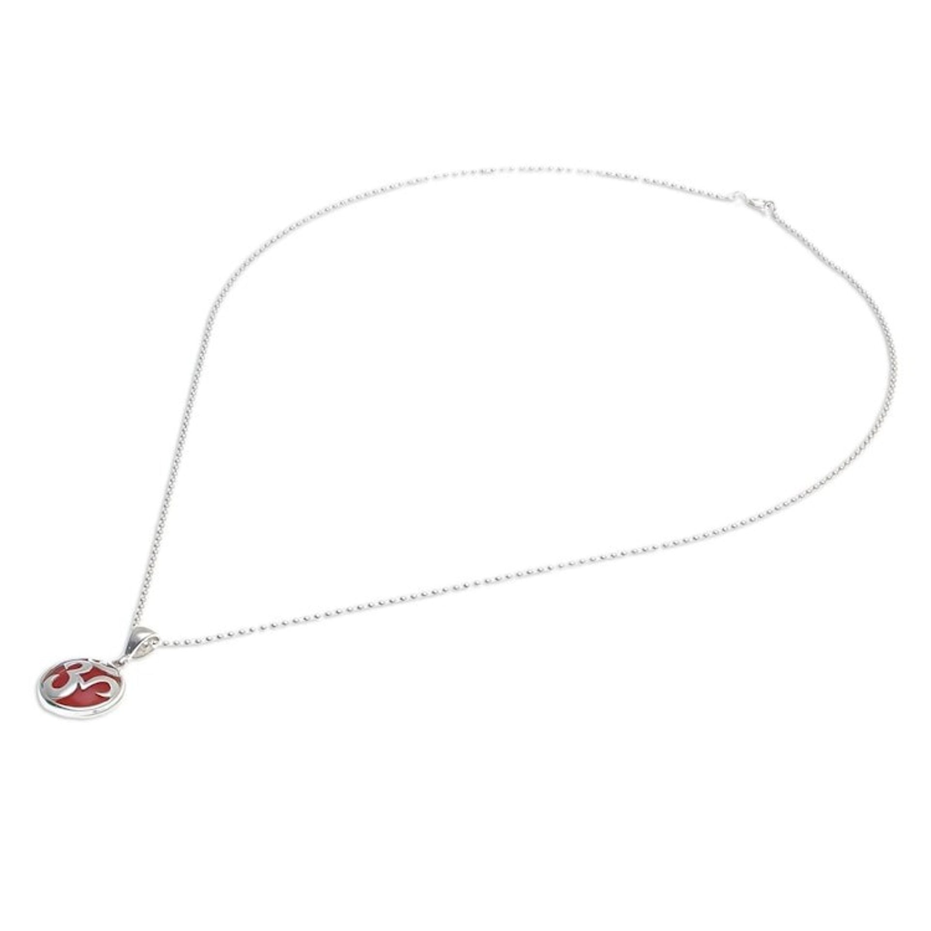 Carnelian and Sterling Silver Om Necklace 'The Spirit in Orange'