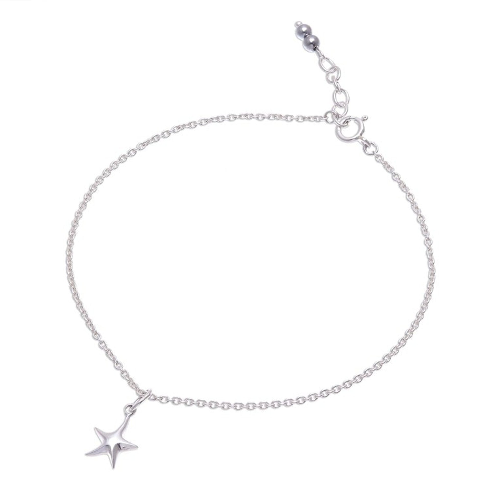 Sterling Silver Starfish Hematite Ankle Bracelet 'Sea Starfish'