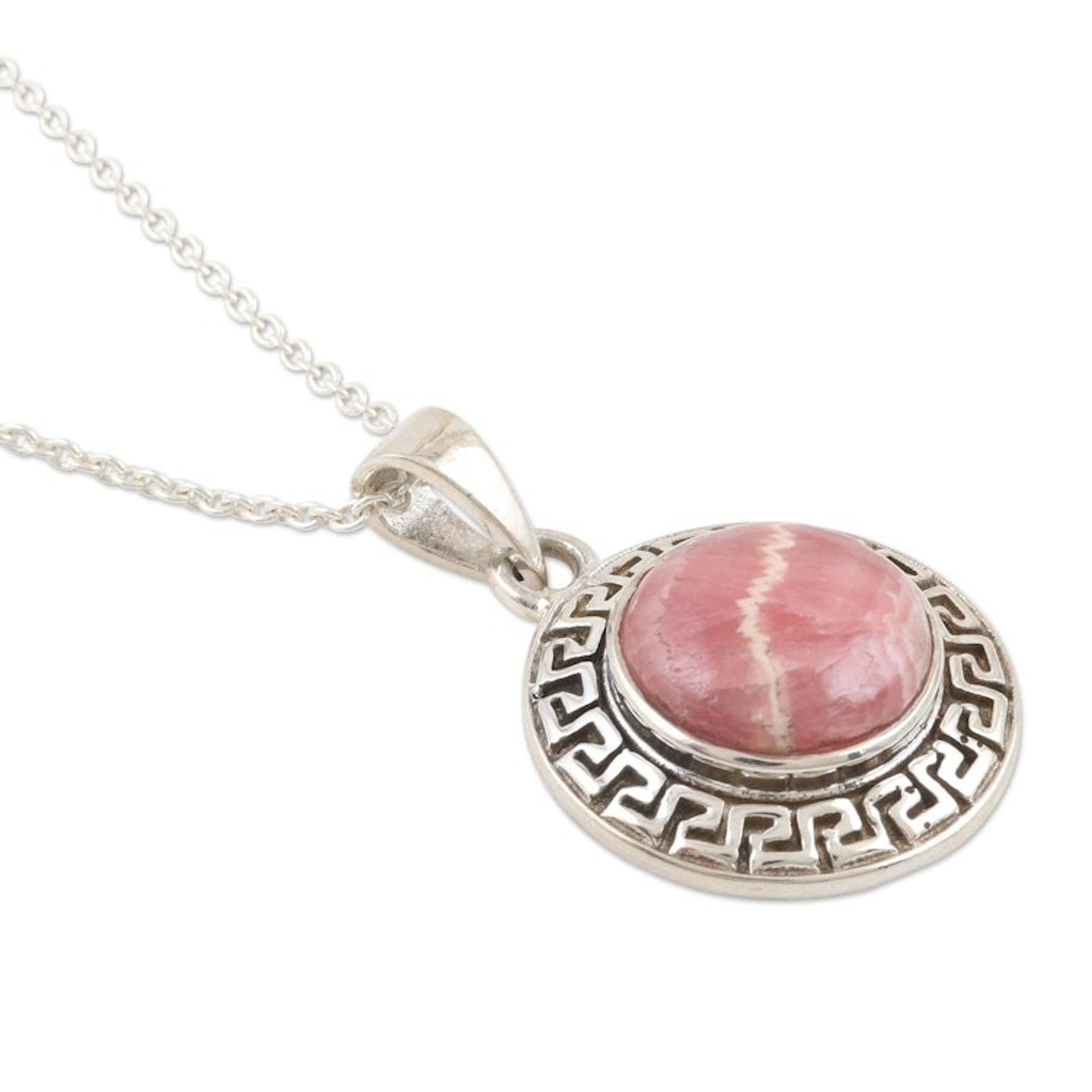 Sterling Silver and Pink Rhodochrosite Pendant Necklace 'Pretty in Pink'