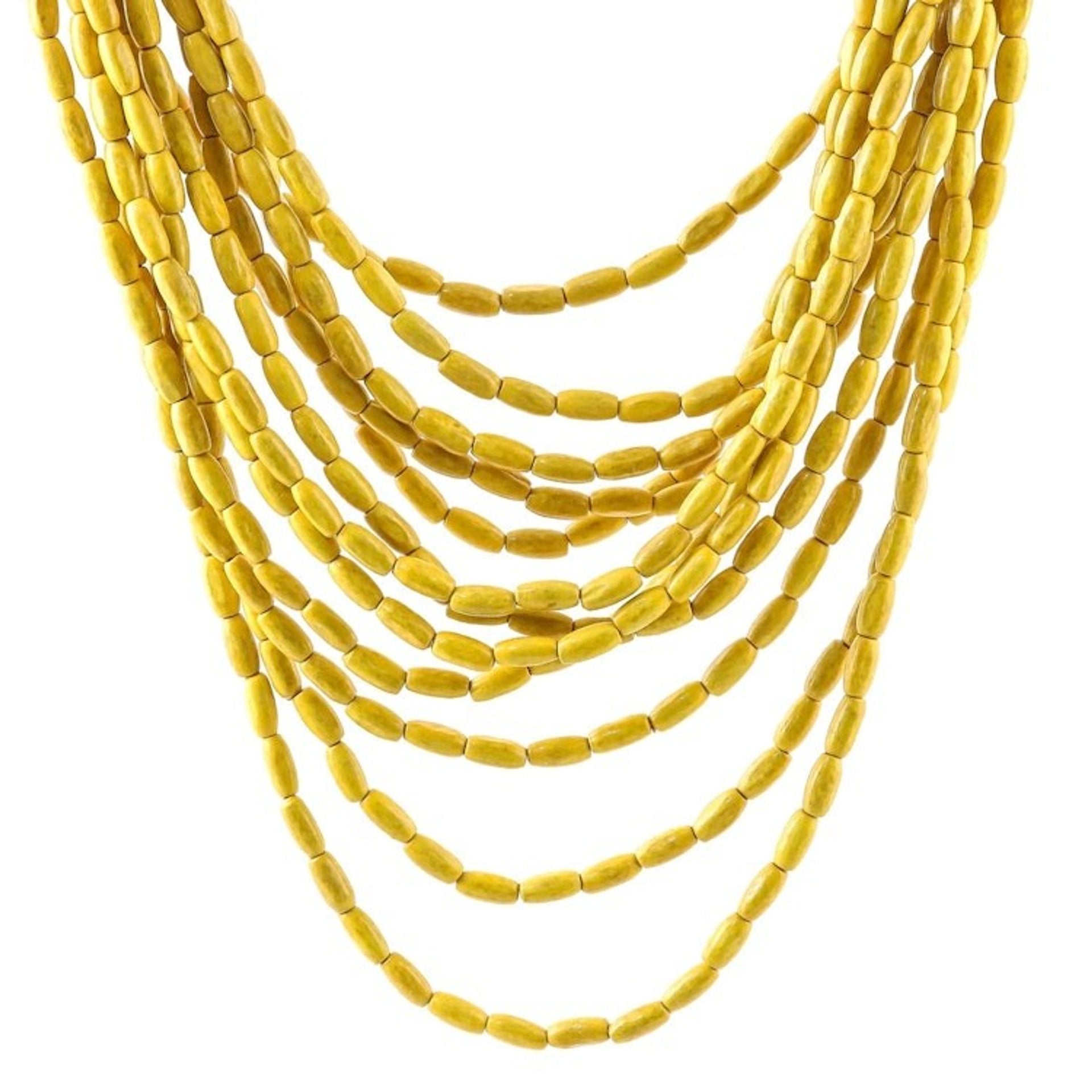 Wood Beaded Strand Necklace in Maize from Thailand 'Cute Boho in Maize'