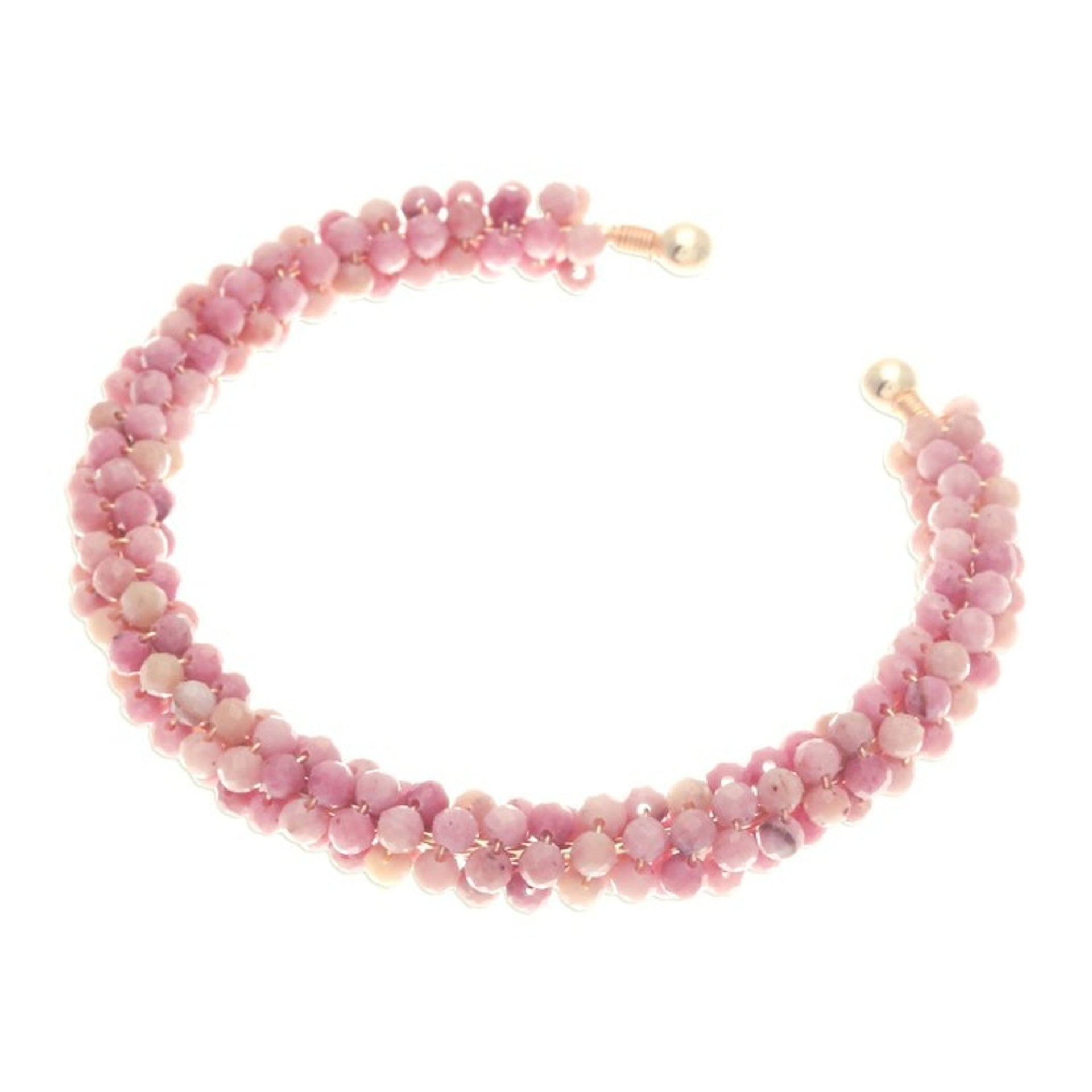 Rhodochrosite Brass and Copper Wire Beaded Cuff Bracelet 'Dainty Beauty'