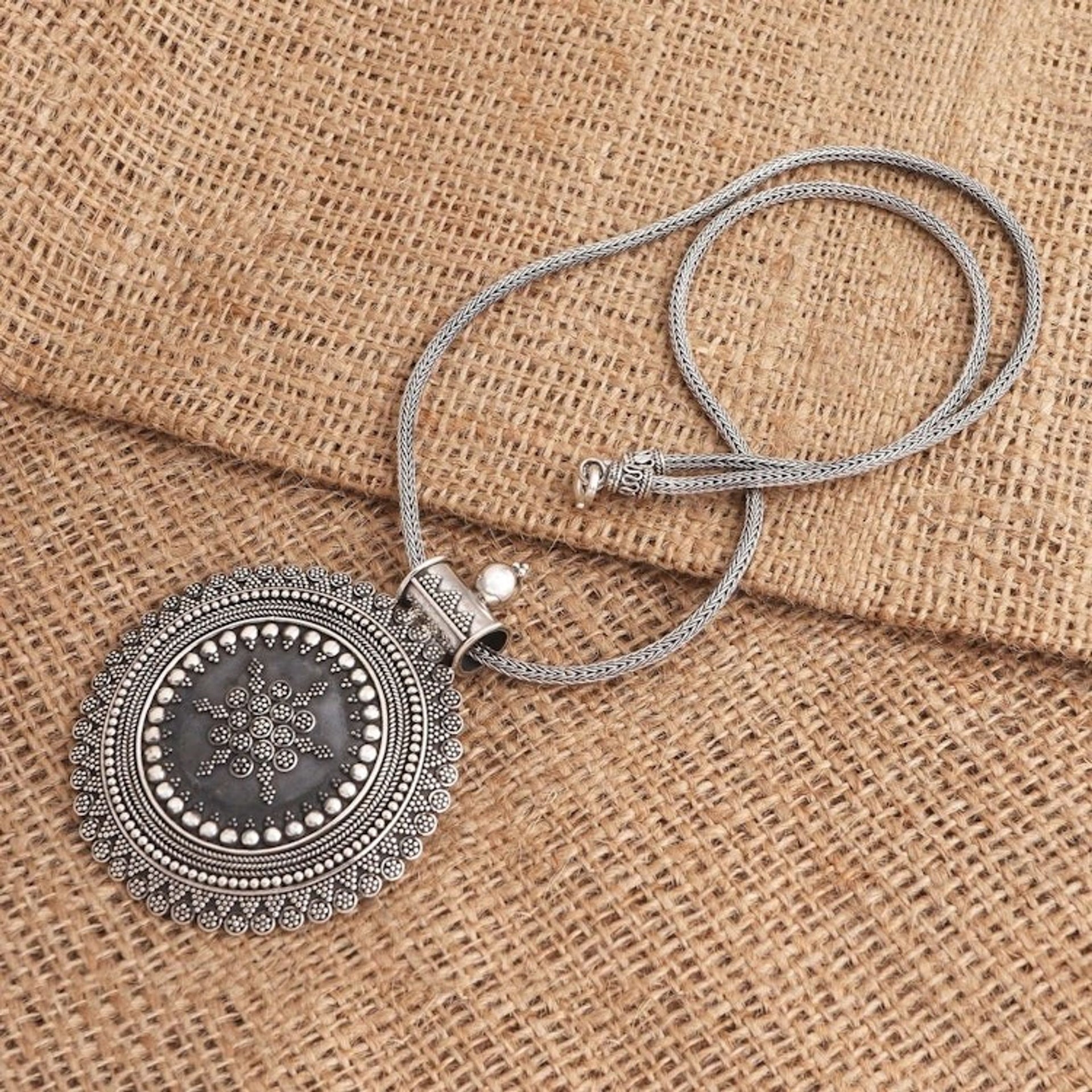 Traditional Balinese Shield Sterling Silver Pendant Necklace 'Kraton Shield'