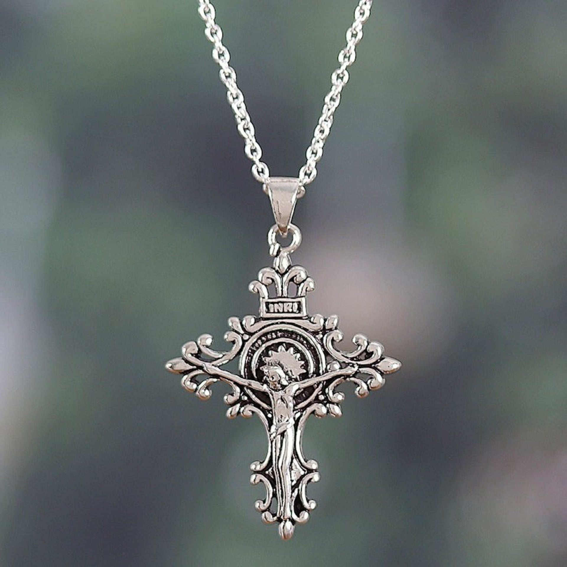 Polished Crucifixion Sterling Silver Pendant Necklace 'Crucifixion of the Sacred'