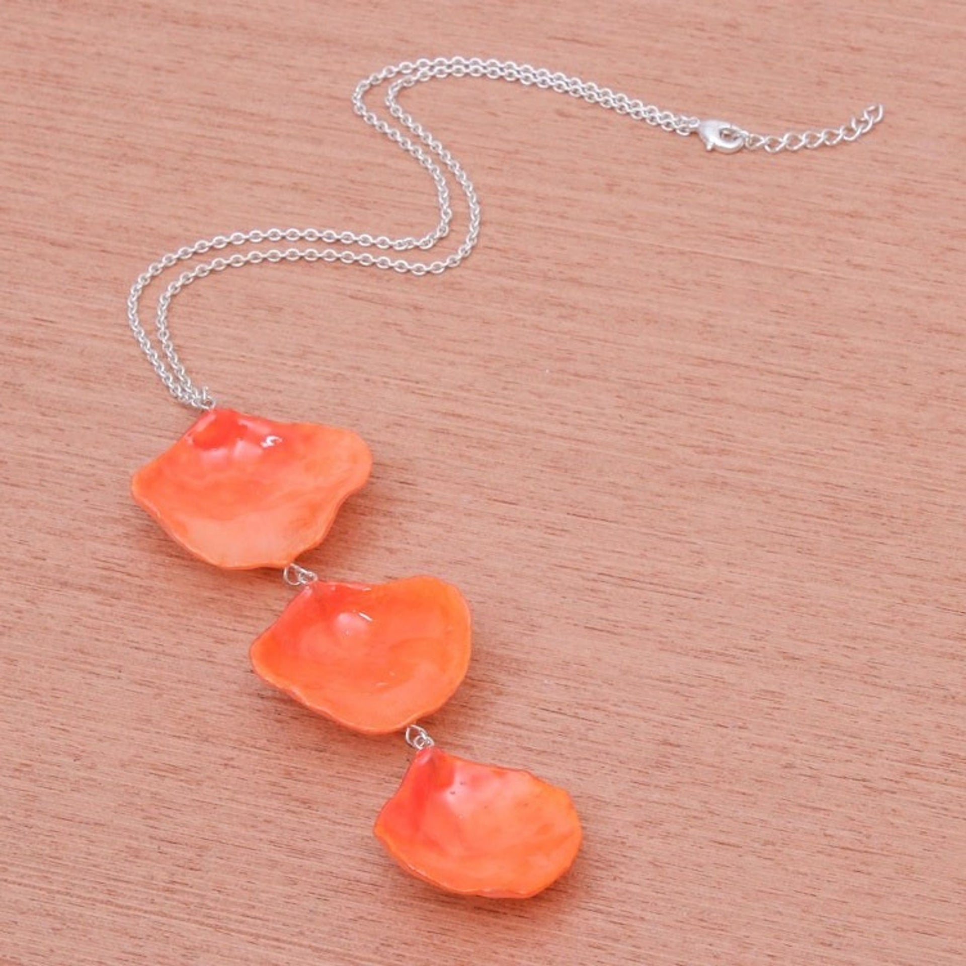 Natural Orange Rose Petal Necklace from Thailand 'Pretty Orange Petals'