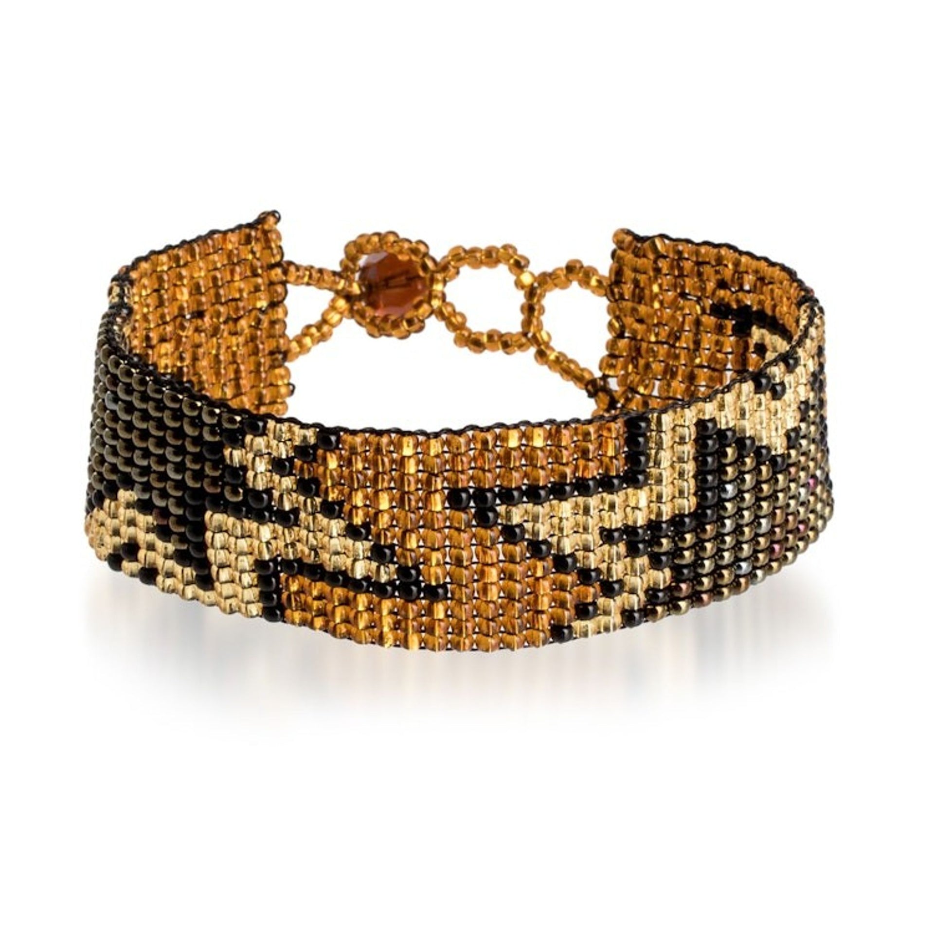 Guatemalan-Made Golden and Bronze Star Glass Beaded Bracelet 'Victorious Blast'