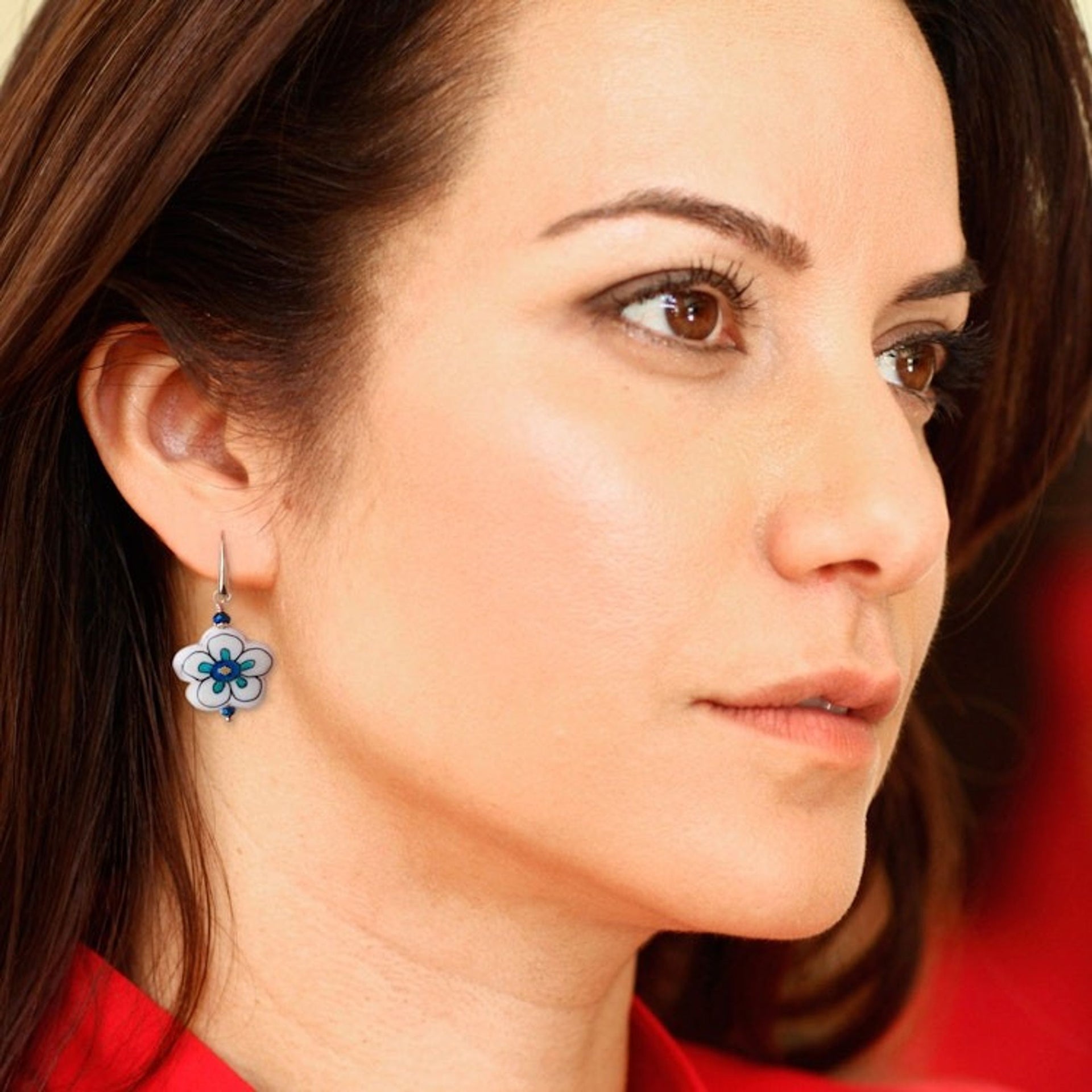 Gold-Accented Floral Howlite Dangle Earrings in Blue Hues 'Imagination Bloom'