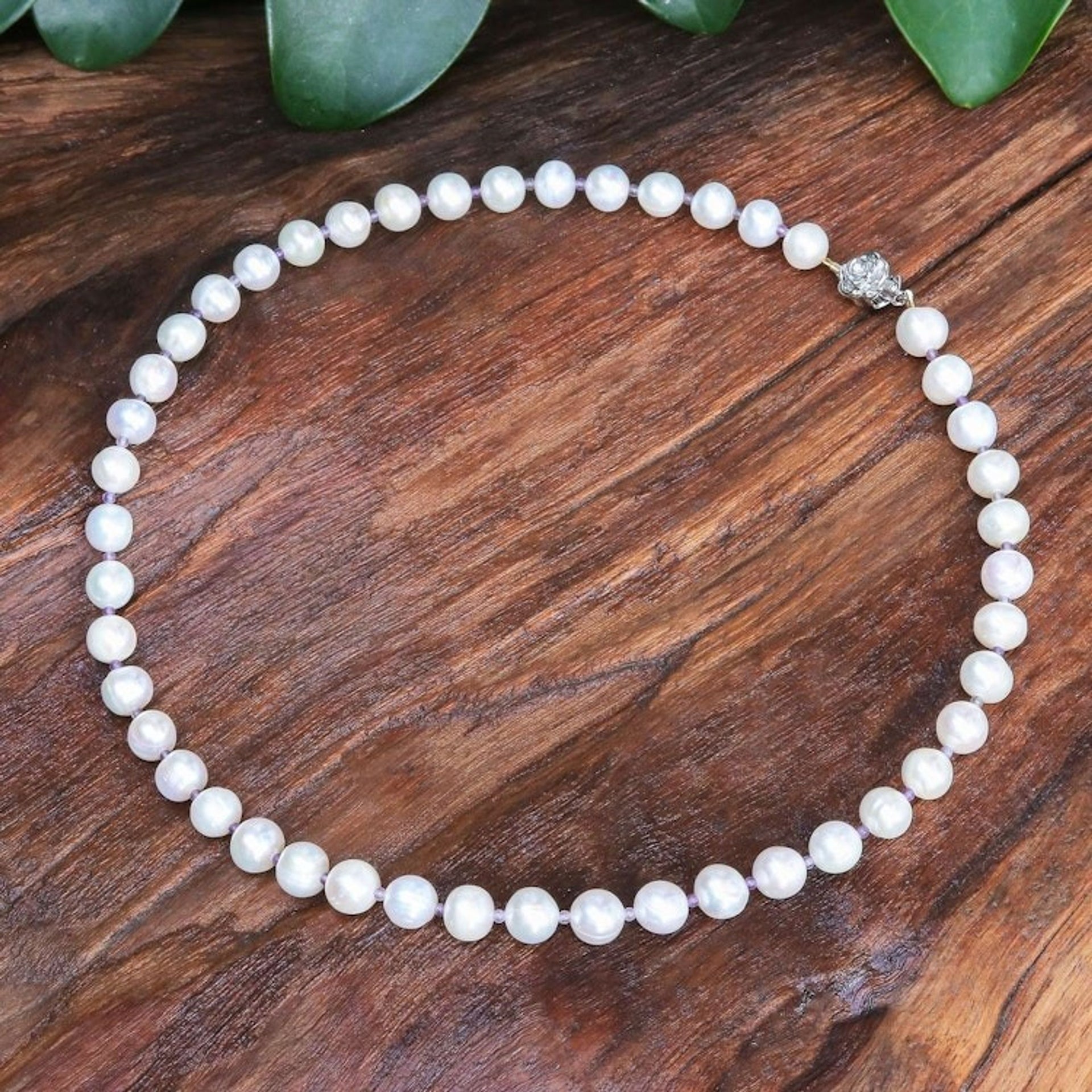 Cultured Freshwater Pearl and Amethyst Beaded Necklace 'Sea Catch in Purple'