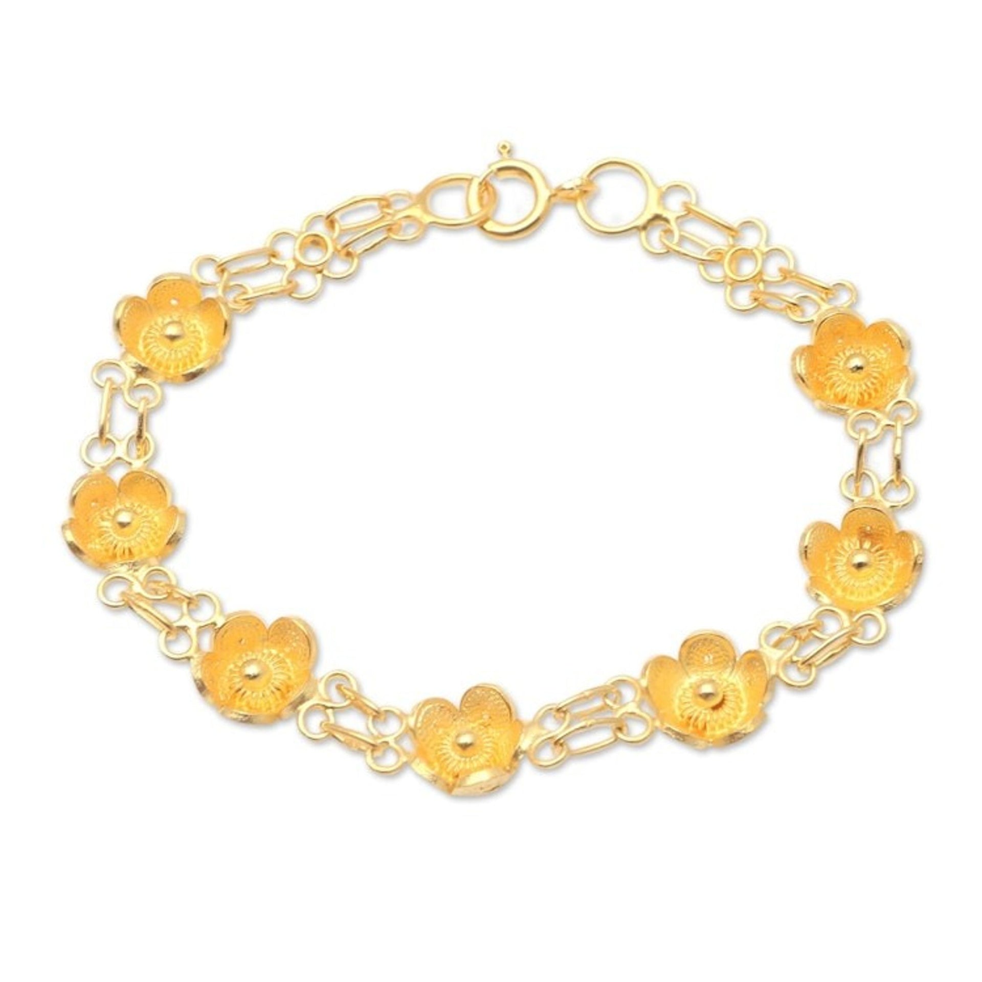 Gold-Plated Filigree Floral Bracelet 'Magnolia Flower'