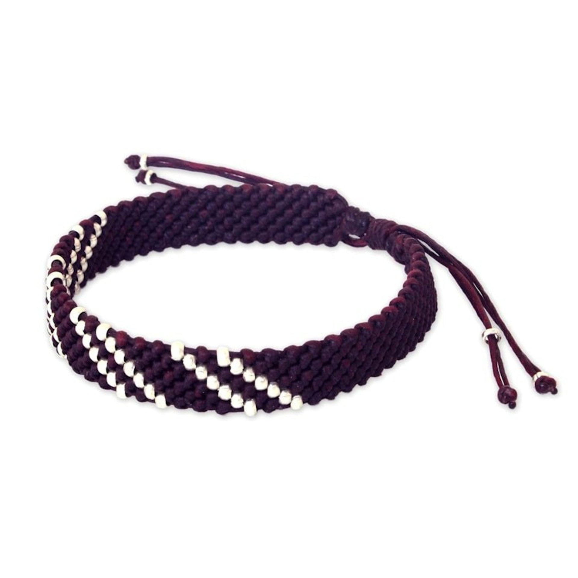 Hill Tribe Silver Wristband Bracelet 'Diagonal Mulberry'