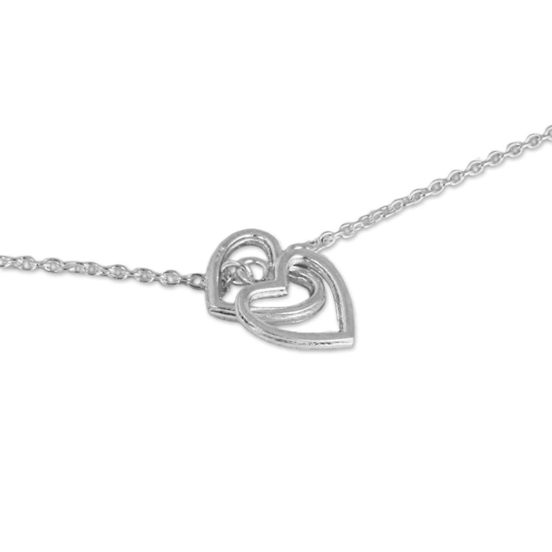 Hand Made Sterling Silver Charm Necklace Hearts from India 'Glossy Hearts'