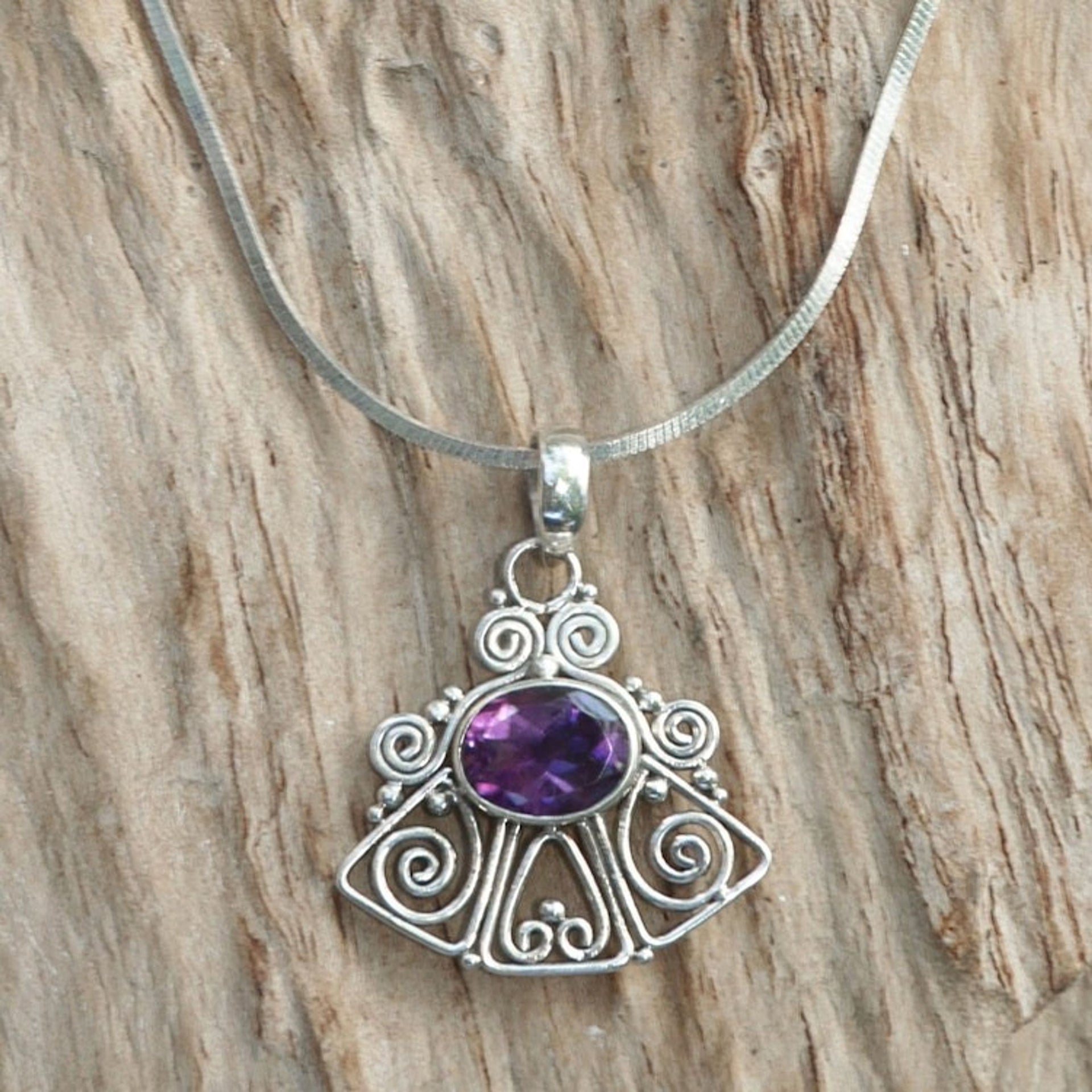 Hand Made Amethyst and Silver Pendant Necklace 'Bali Belle'