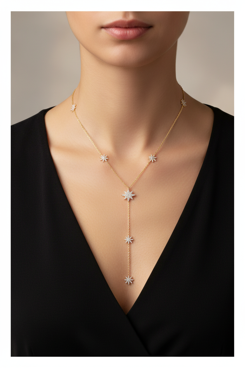 18k Gold-Plated Stardust Cascade Drop Necklace