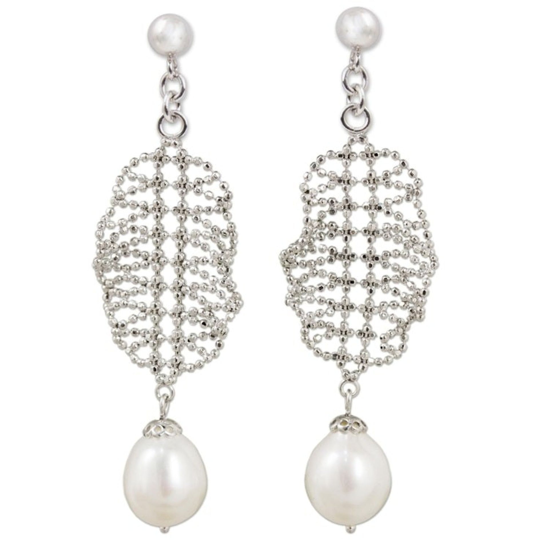 Cultured Pearl Chandelier Earrings Handcrafted in Thailand 'Webbed Chandeliers'