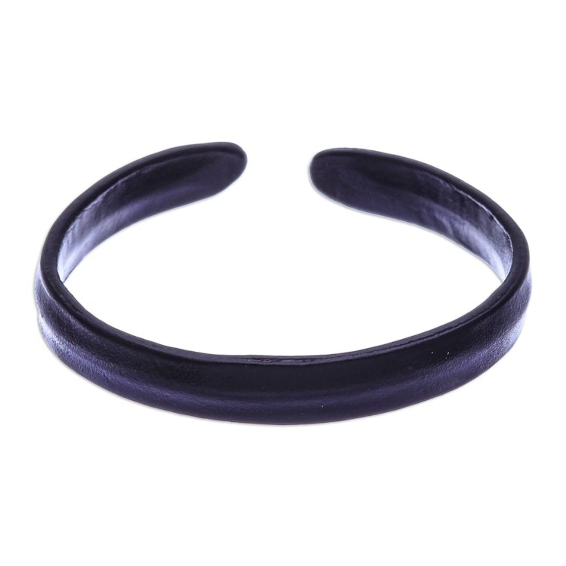 Handcrafted Modern Leather Cuff Bracelet in Black 'Simply Enigmatic'