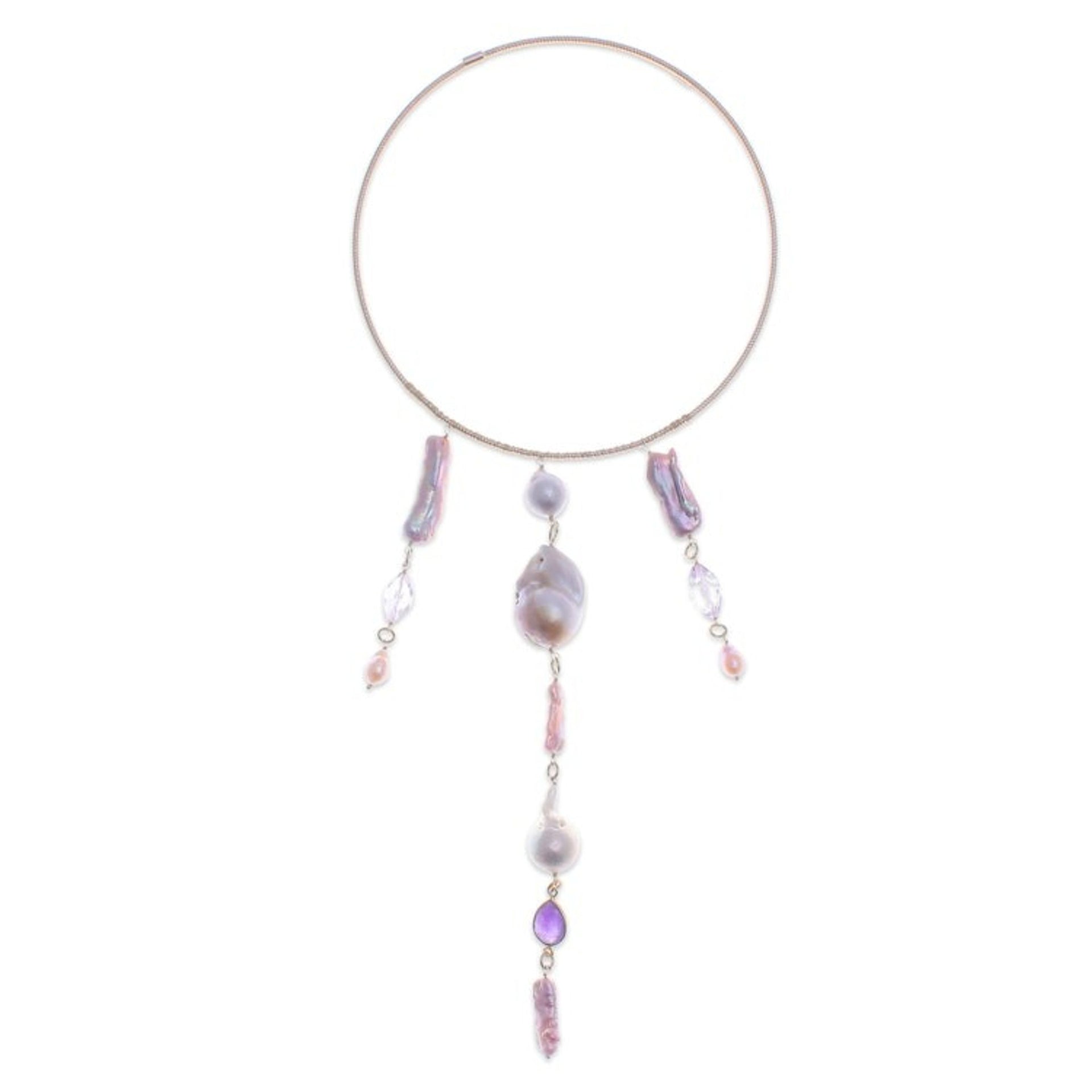 2-Carat Gold-Plated Multi-Gemstone Statement Collar Necklace 'Pop of Purple'