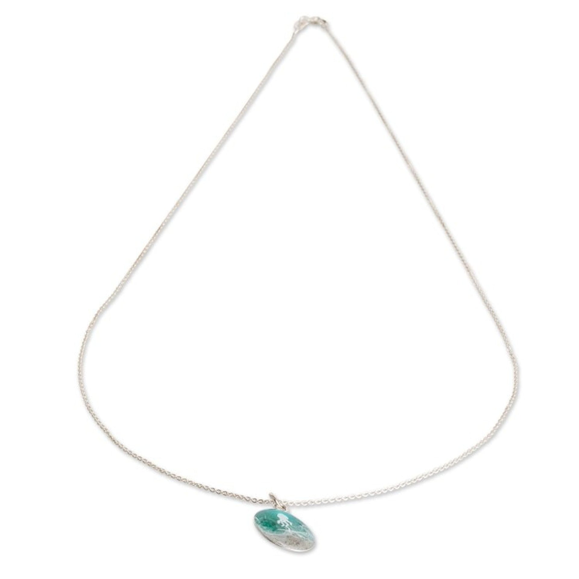 Jellyfish-Themed Sterling Silver and Resin Pendant Necklace 'Sea Jellyfish'