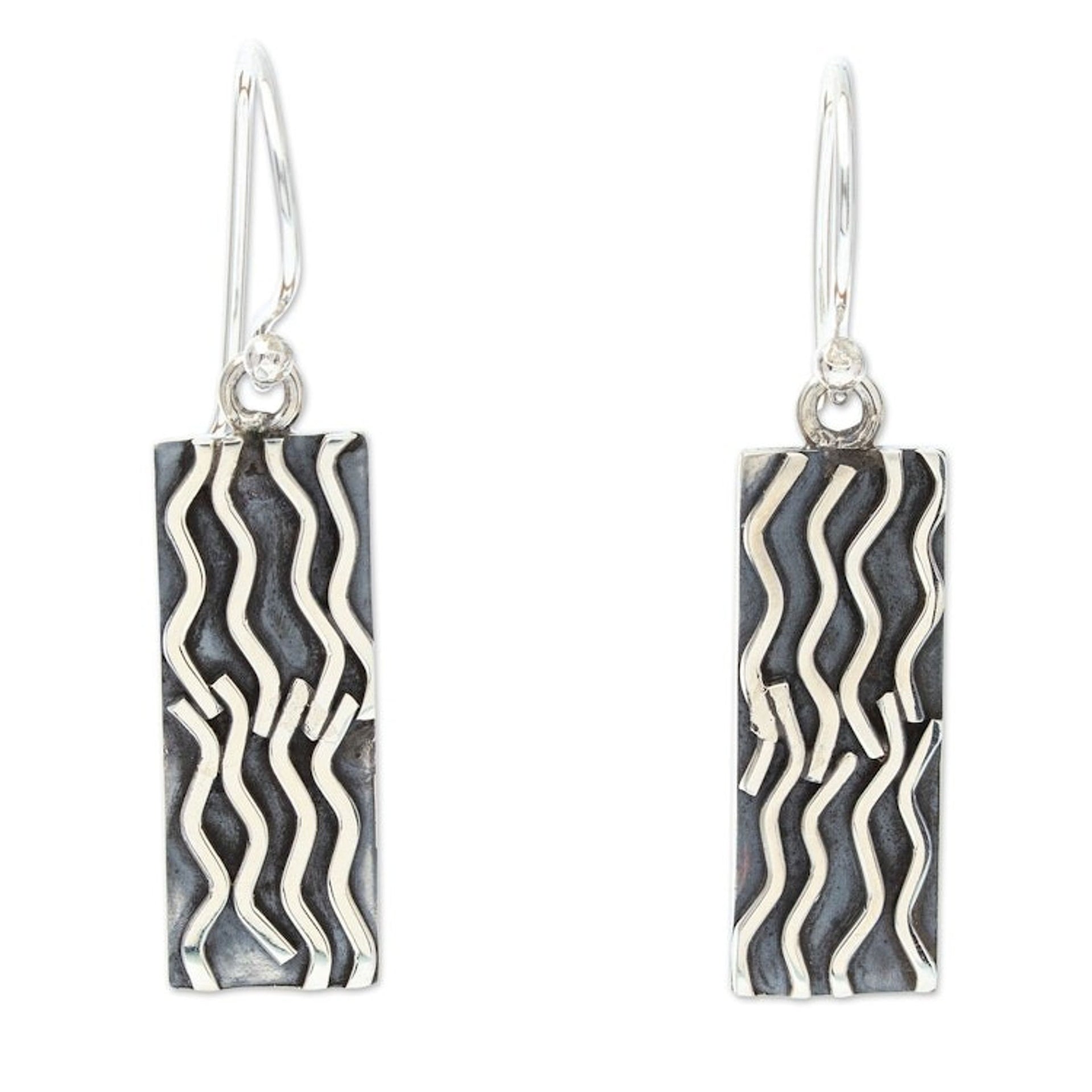 950 Silver Rectangular Dangle Earrings from Taxco Mexico 'Interweaving'