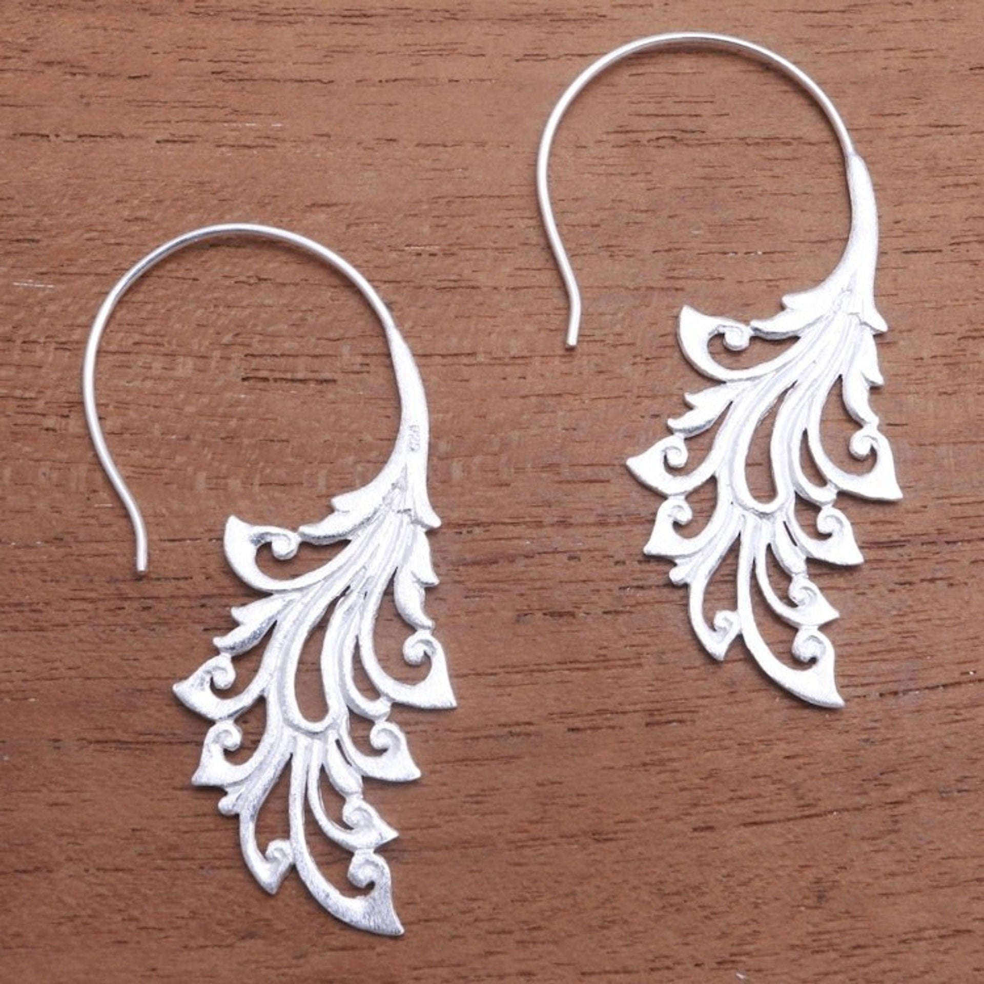 Swirling Sterling Silver Half-Hoop Earrings from Bali 'Swirling Enchantment'