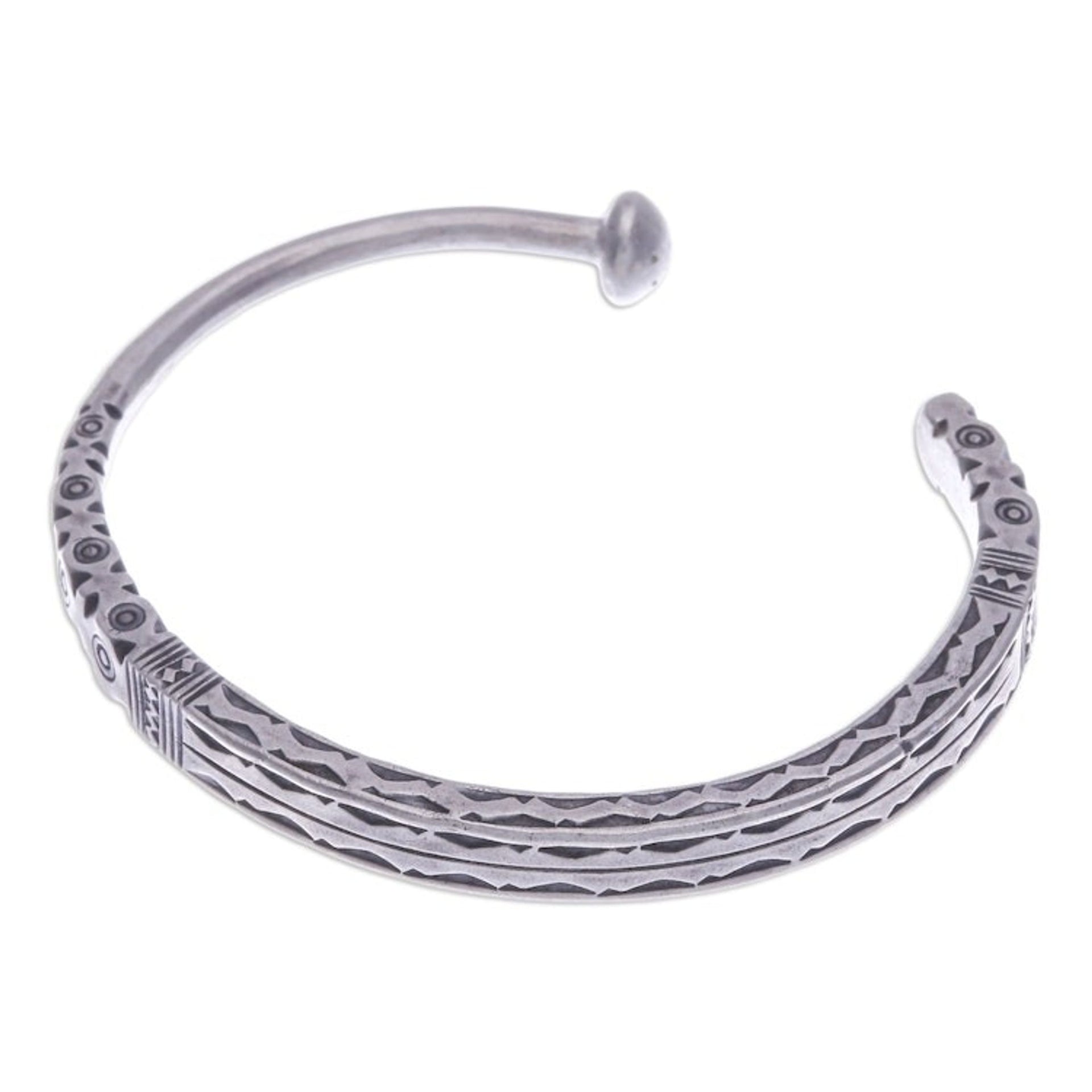 Hill Tribe-Themed Silver Cuff Bracelet from Thailand 'Legacy Luxury'