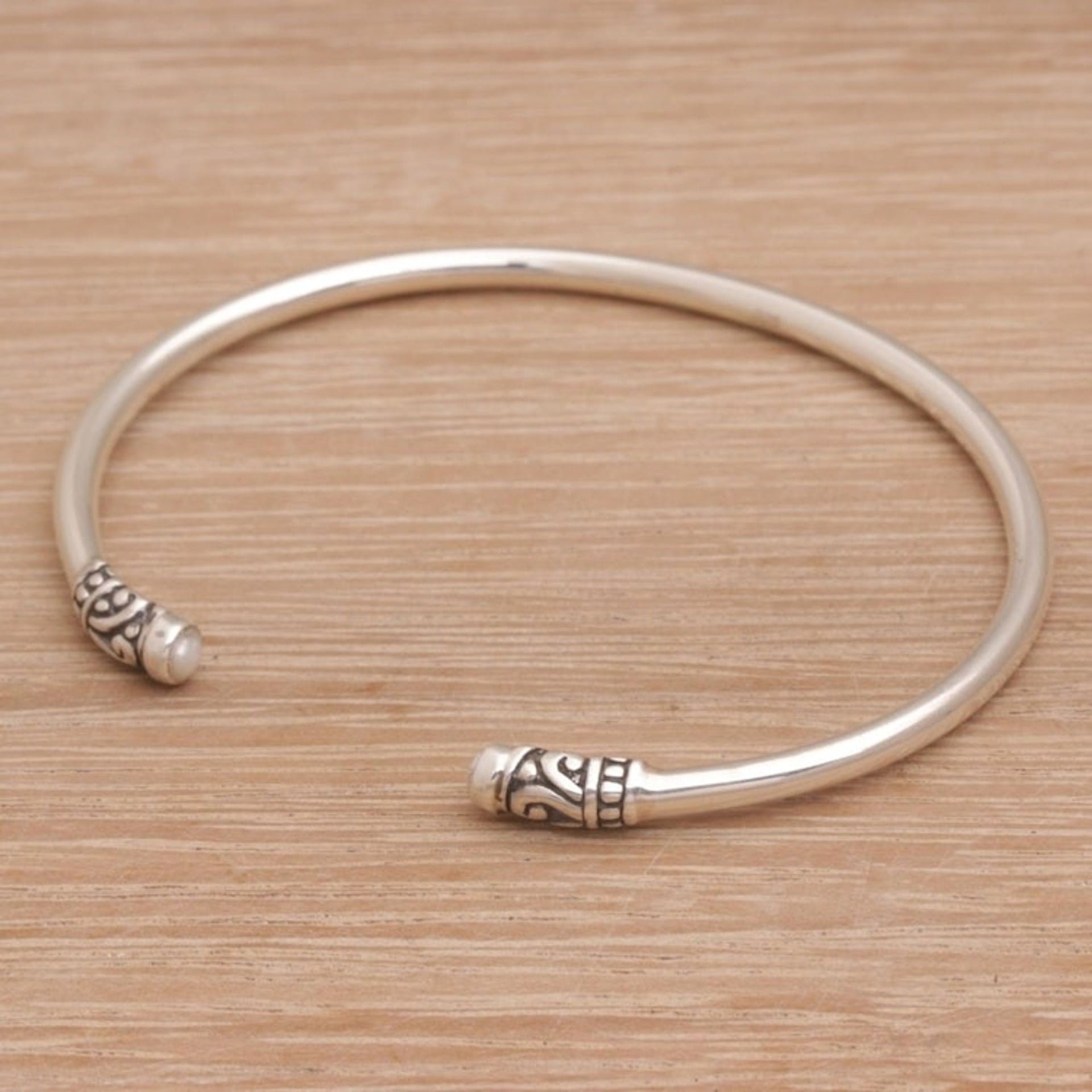 Feminine Cultured Pearl and Sterling Silver Cuff Bracelet 'Discreetly Yours'