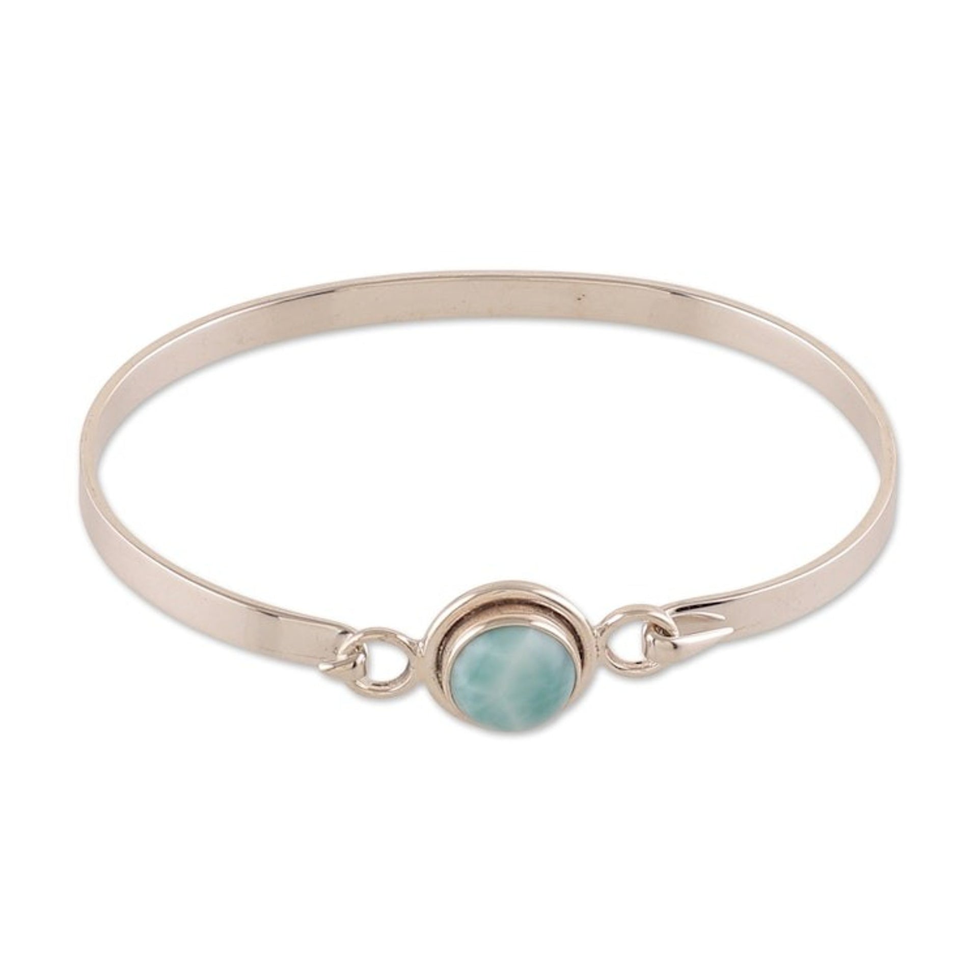 Polished Minimalist Sterling Silver Larimar Bangle Bracelet 'Heaven's Moon'