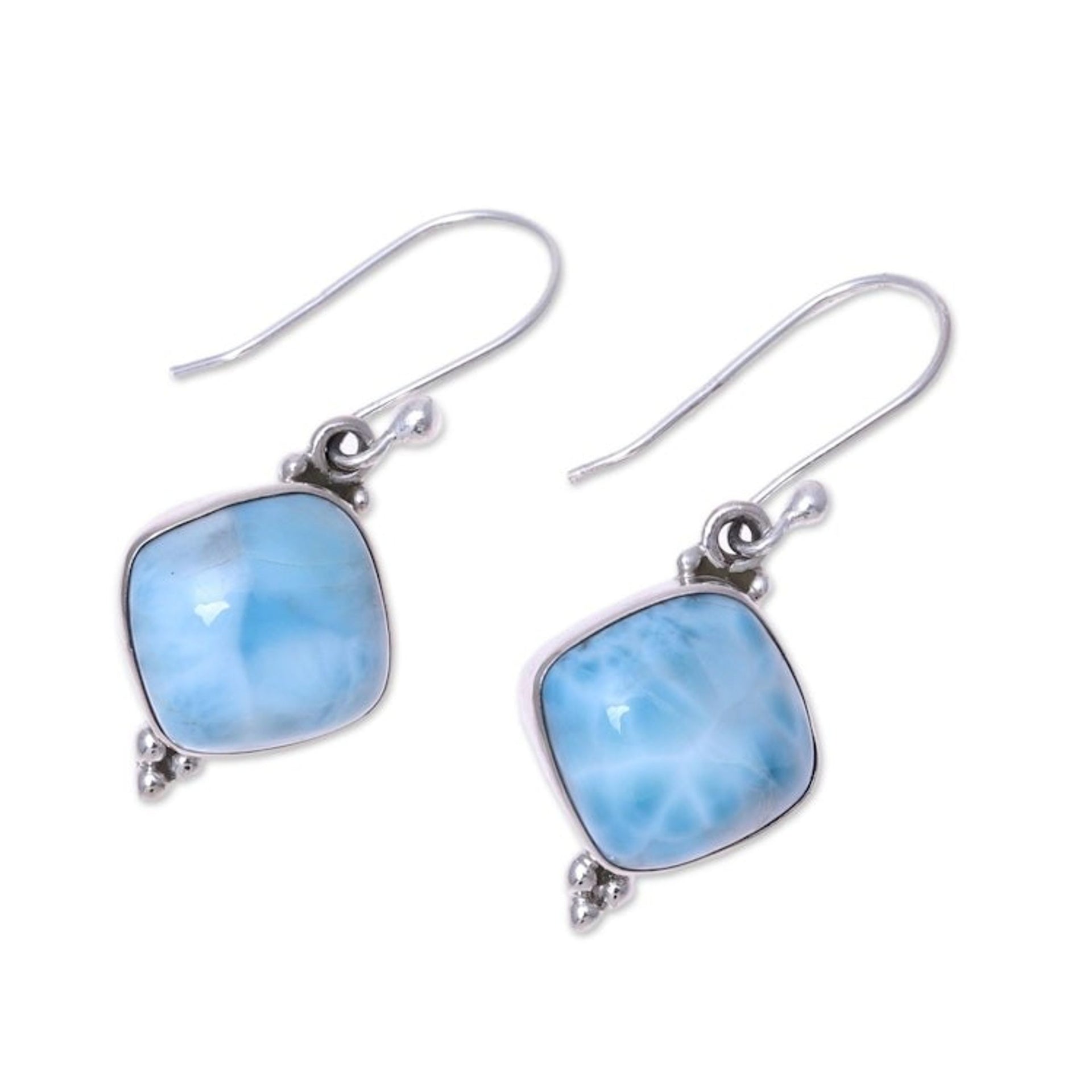 Larimar Dangle Earrings from India 'Gleaming Grandeur'