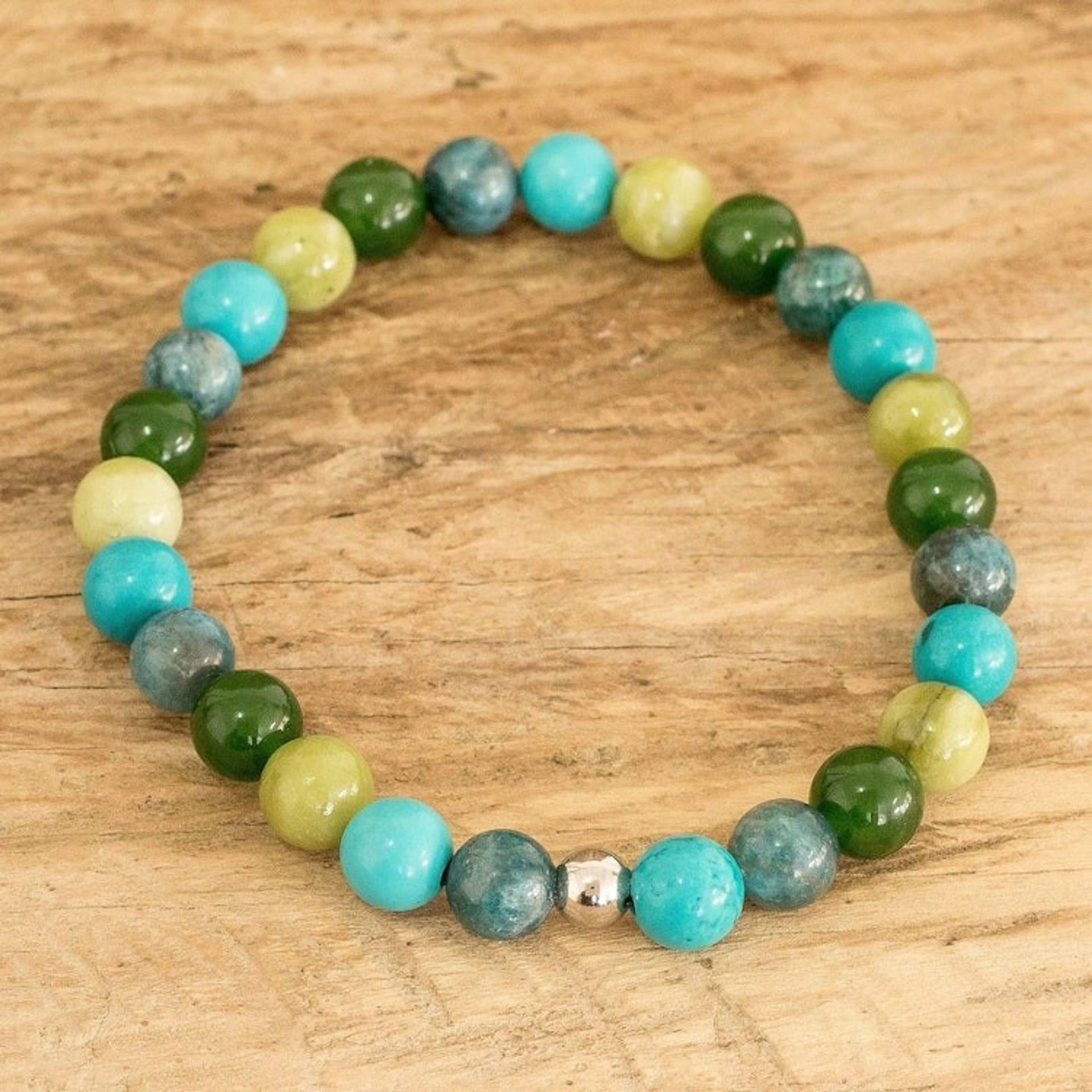 Multi-Gemstone Beaded Bracelet in Sea Forest Colors 'Energy of Bali'
