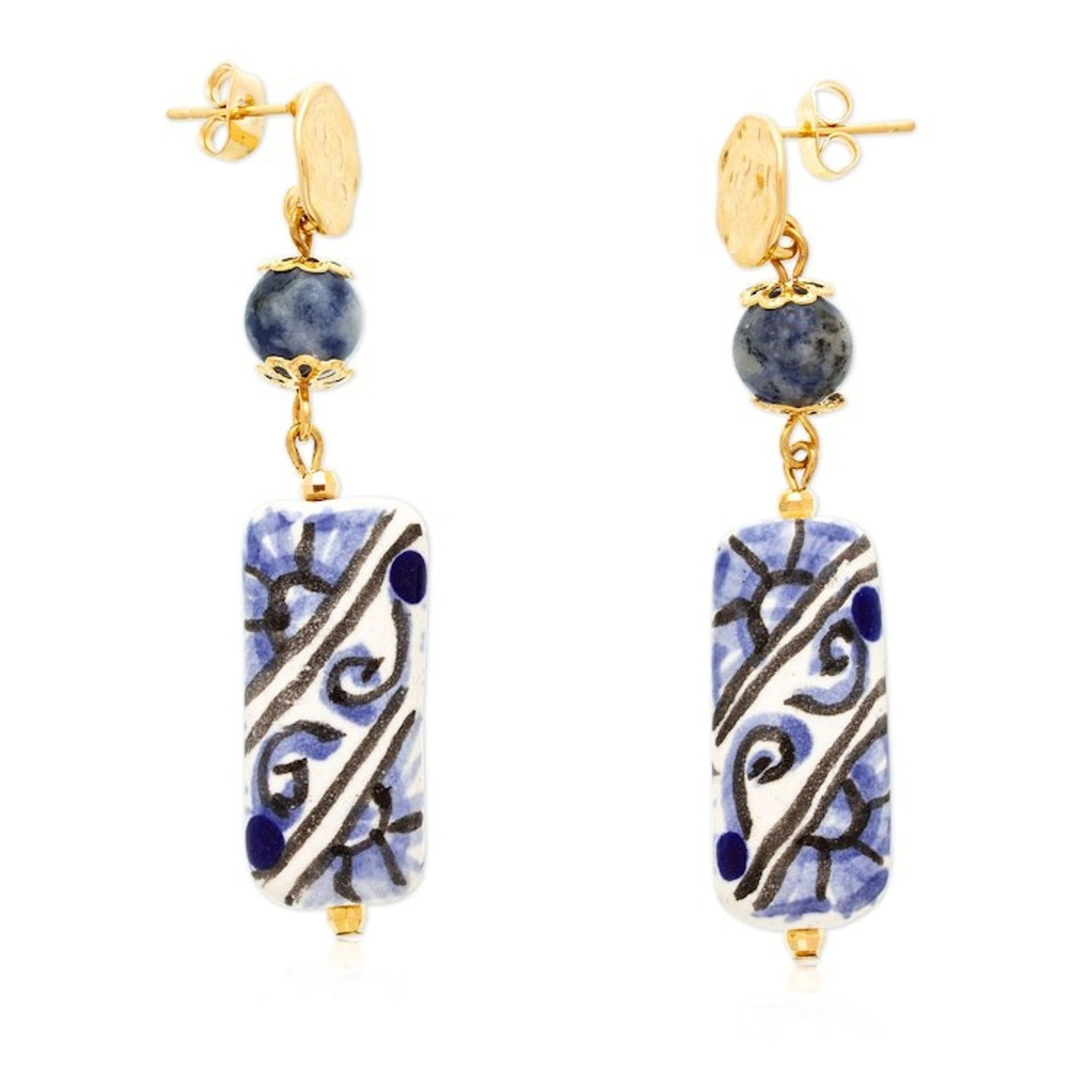 Gold-Accented Jasper and Talavera Ceramic Dangle Earrings 'Talavera Palace'