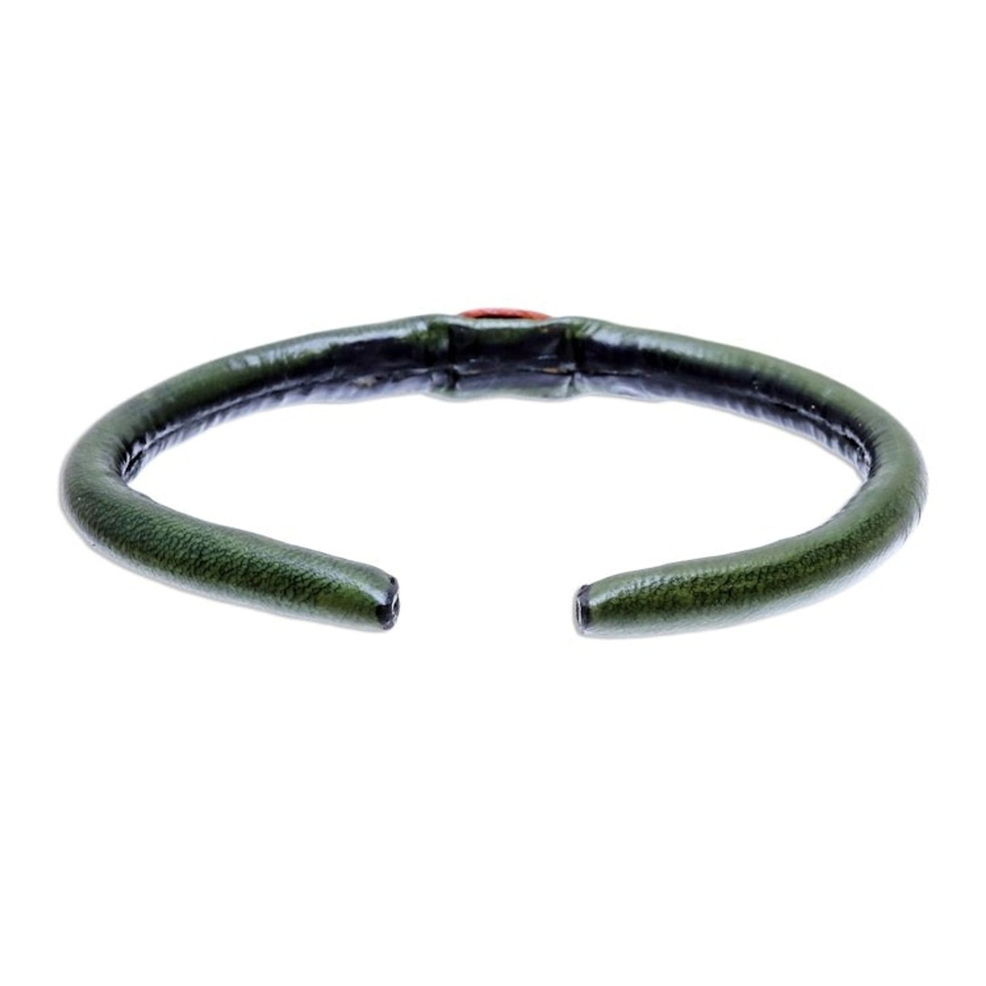 Green and Orange Leather Cuff Bracelet from Thailand 'Green-Orange Eye'