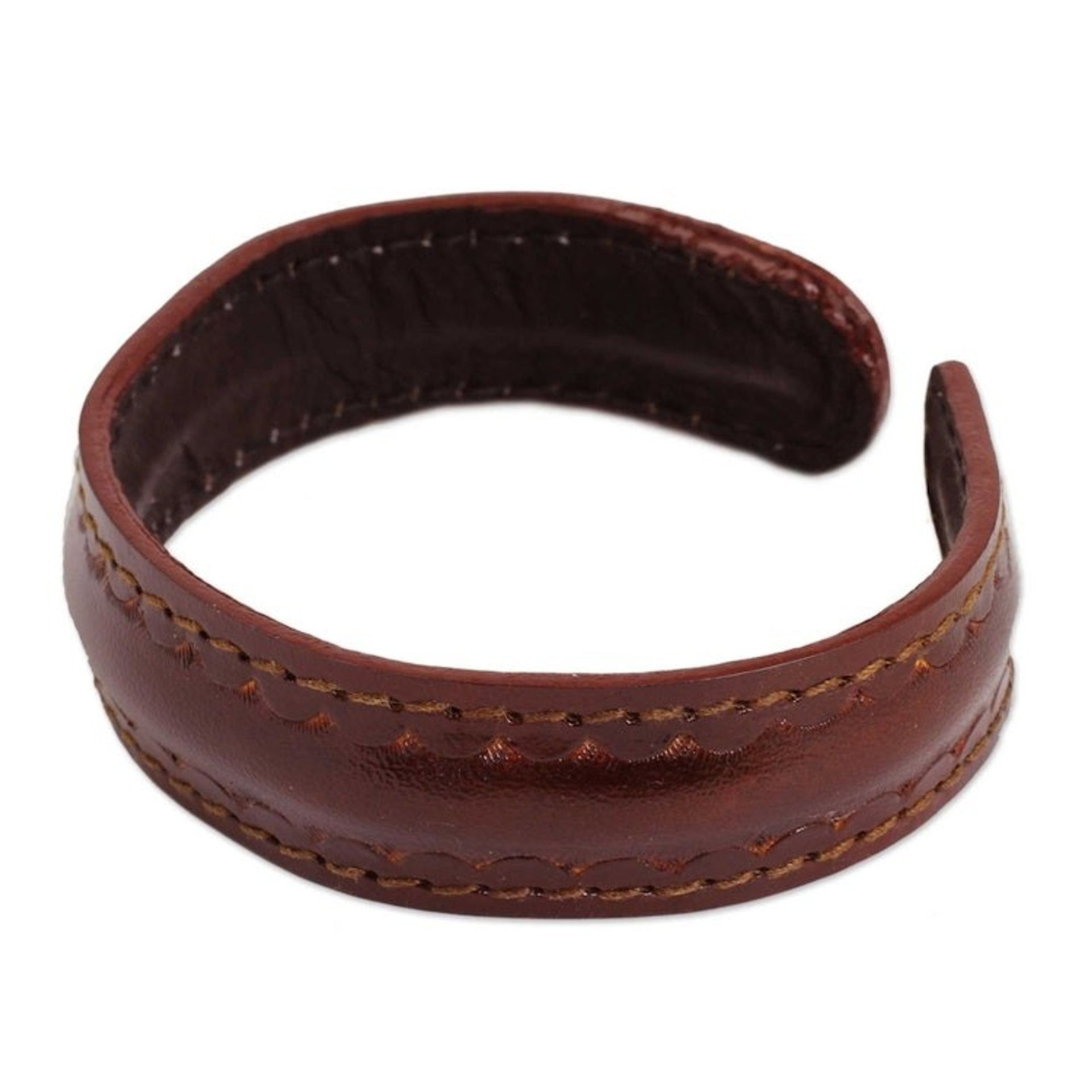 Brown Leather Cuff Bracelet for Men Hand-crafted in Thailand 'Solar Soul'