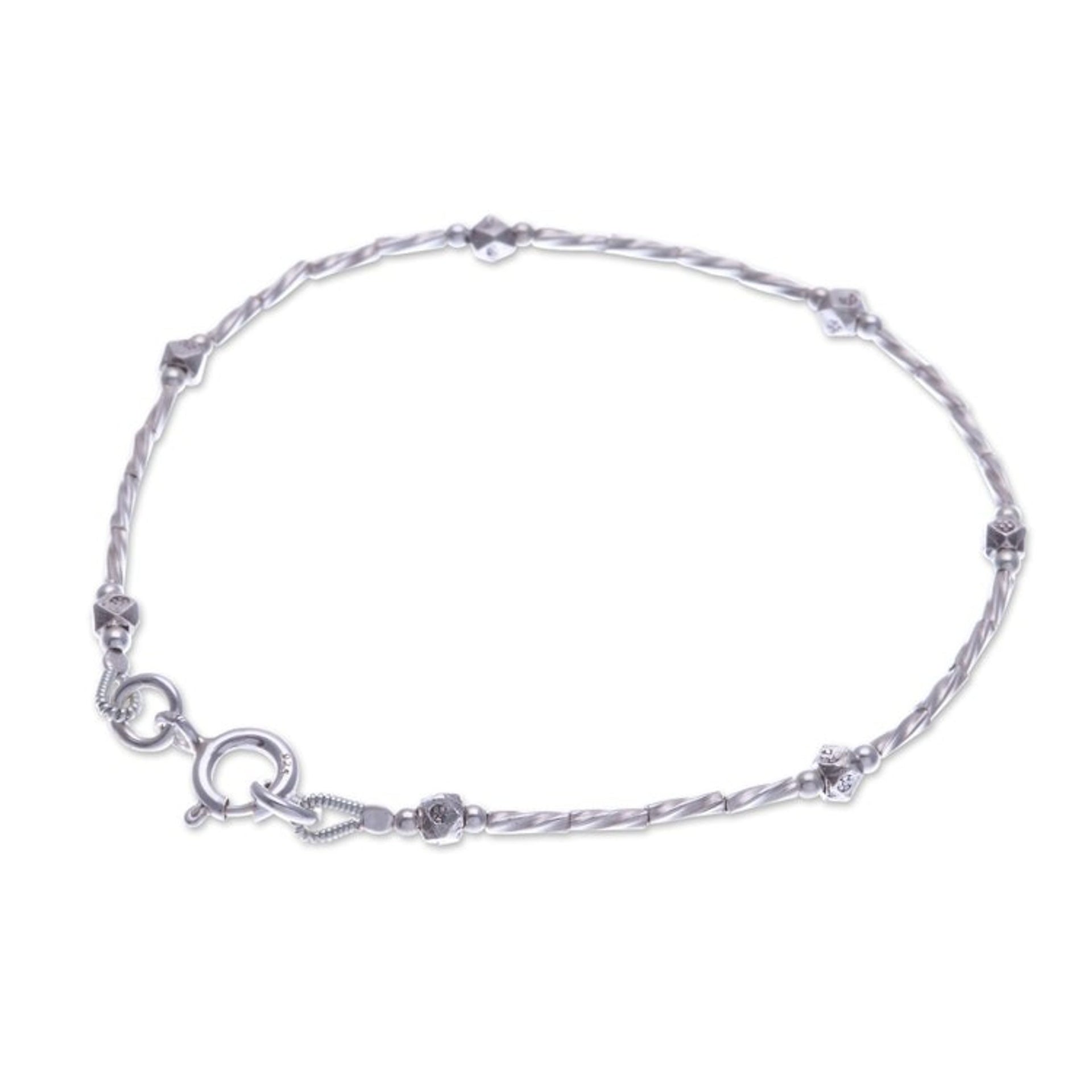 Spiral Pattern Karen Silver Beaded Bracelet from Thailand 'Cute Hill Tribe'