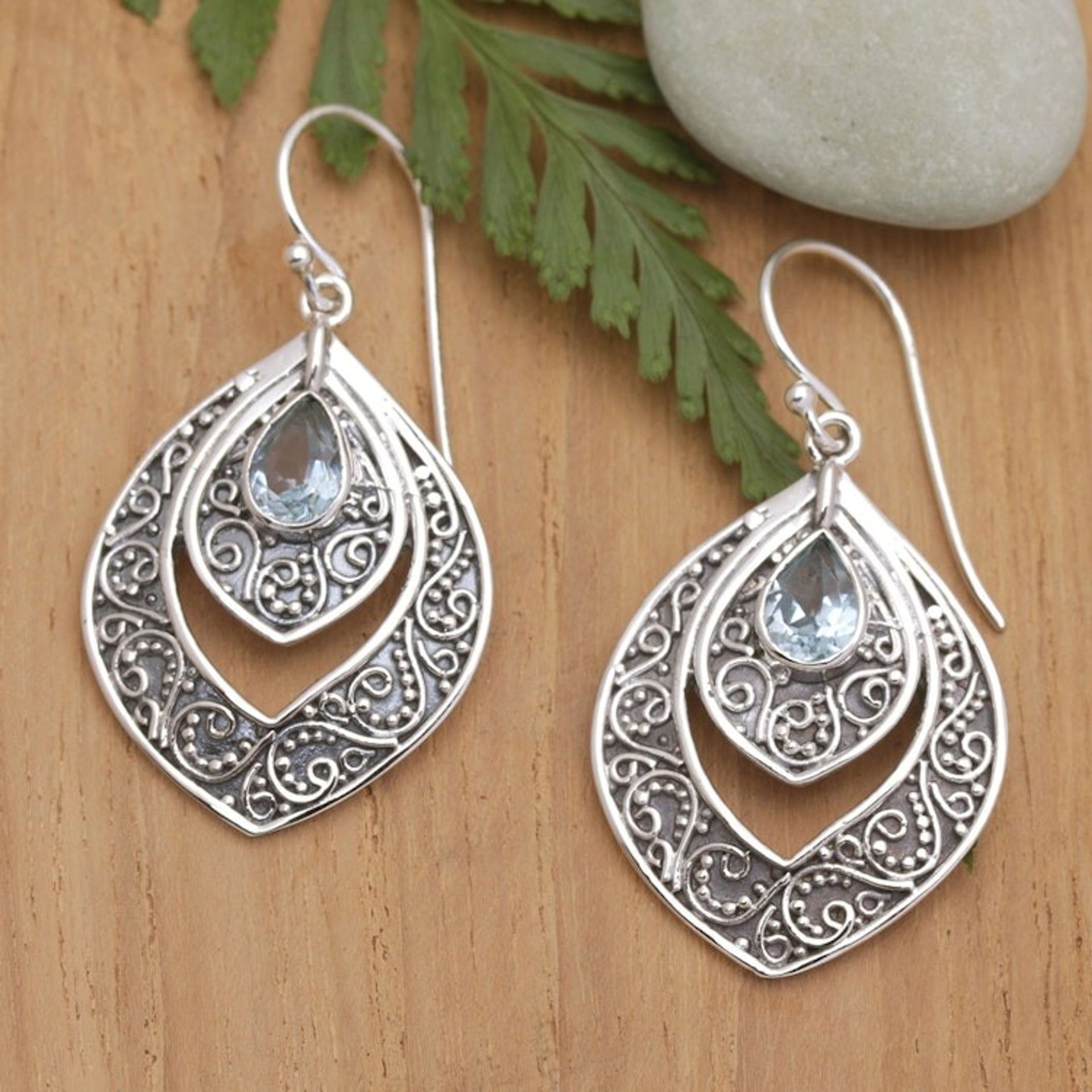 Balinese Silver and Blue Topaz Fashion Dangle Earrings 'Party Queen'