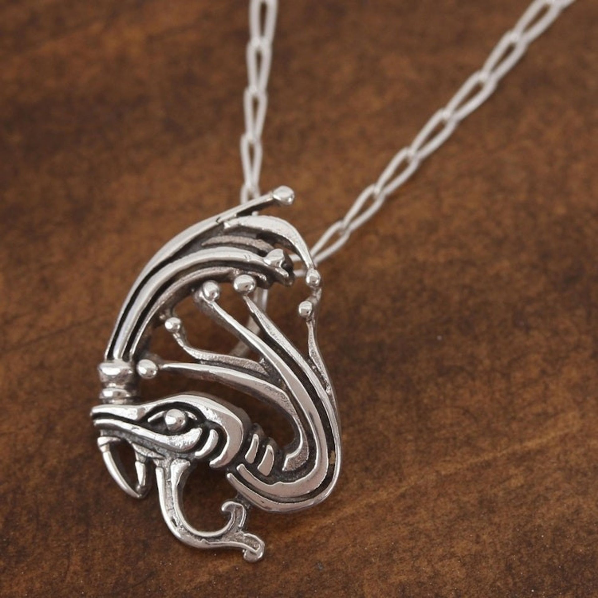 Sterling Silver Kukulkan Pendant Necklace from Mexico 'Kukulkan'