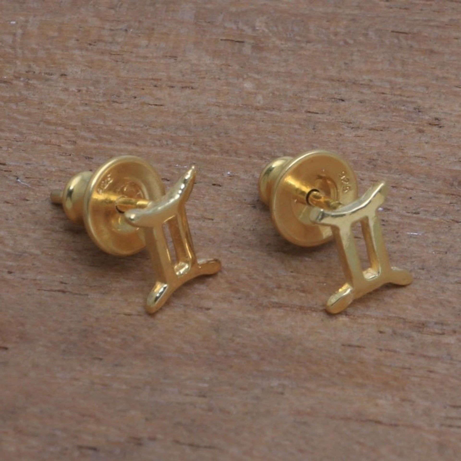 18k Gold Plated Sterling Silver Gemini Stud Earrings 'Golden Gemini'